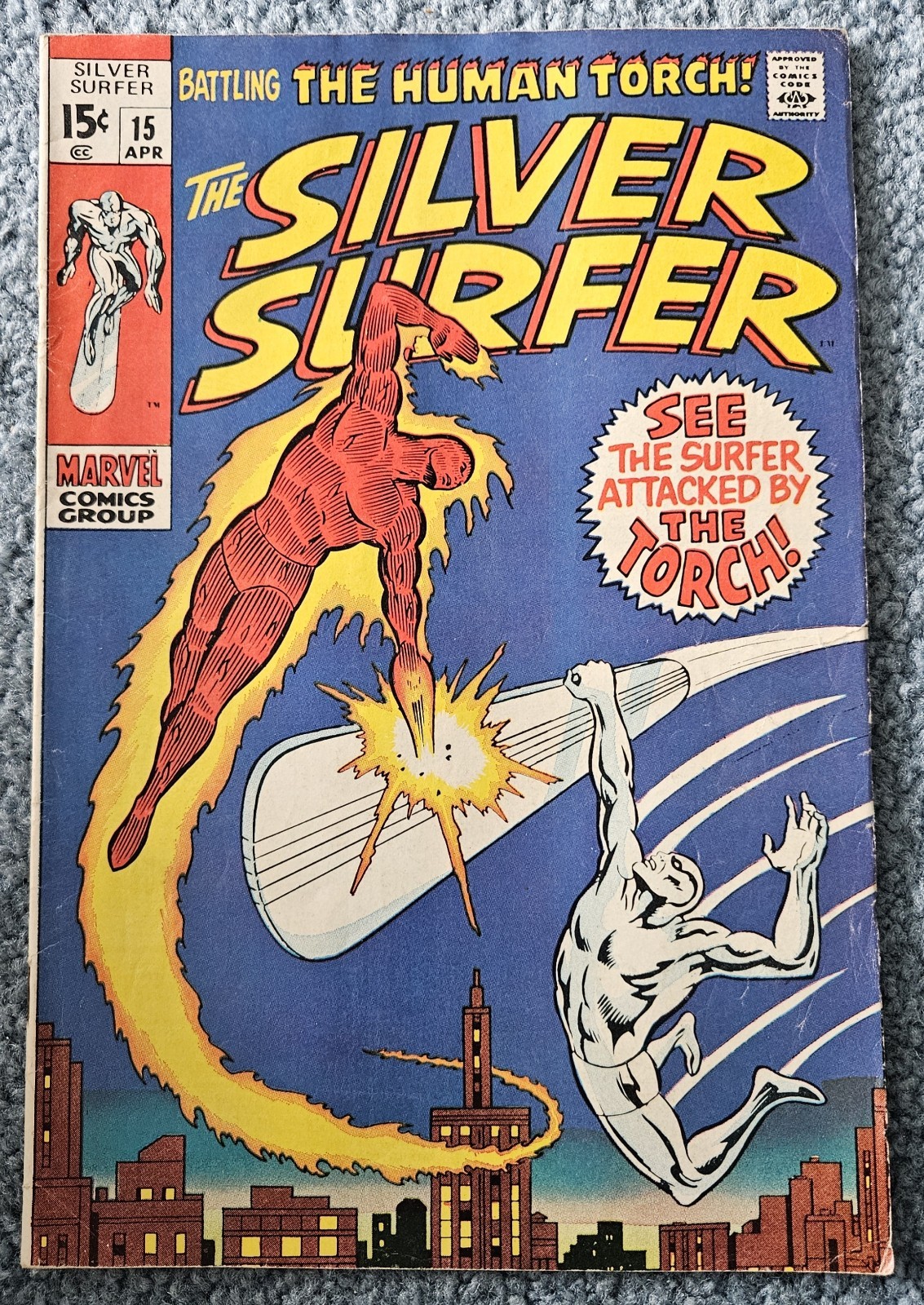 Marvel Silver Surfer #15 1970 VG Read Cond, Light Yellowing Water Stain Back Cvr