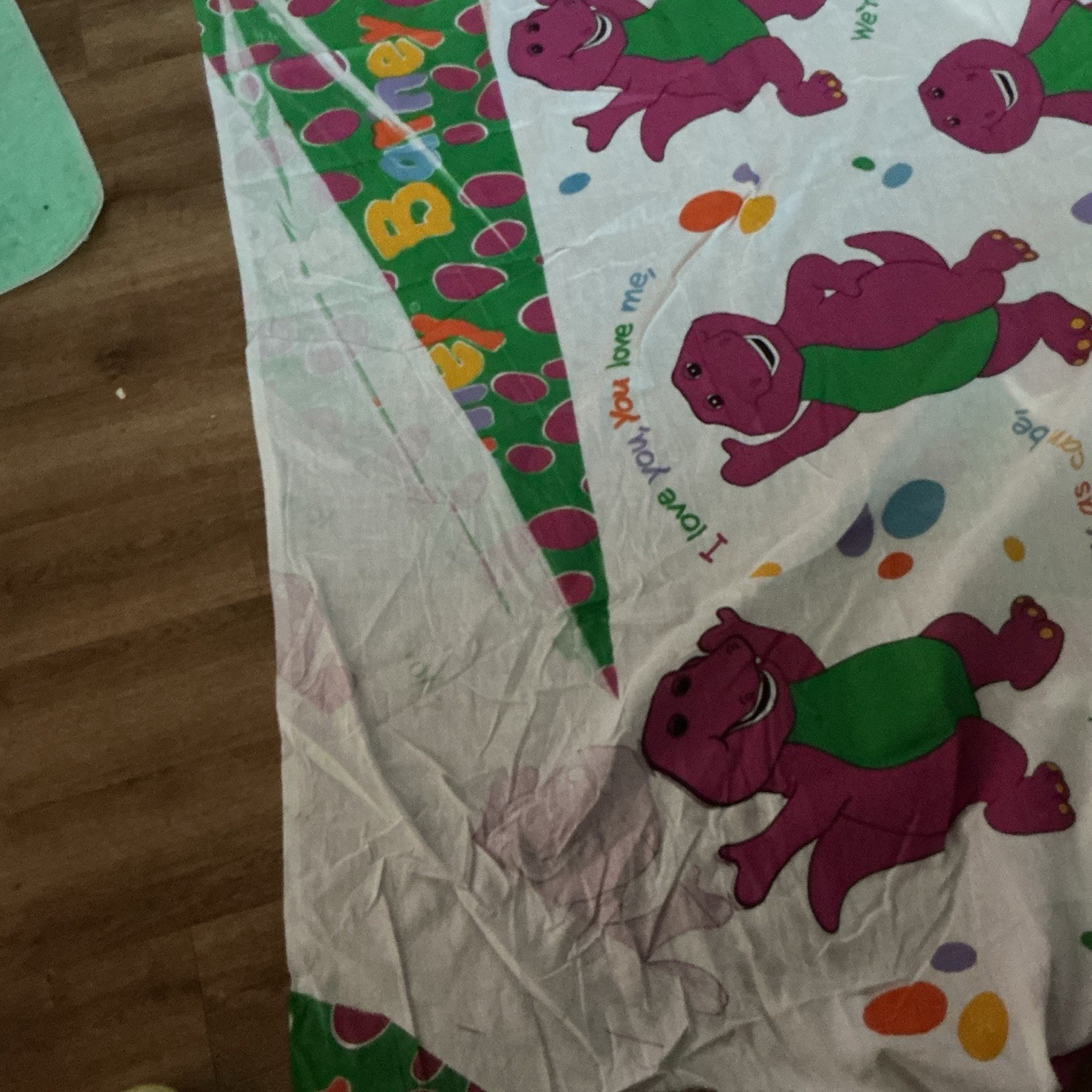 Vintage 1992 Barney the Dinosaur Fabric For Desirable Bedding 7Ft X 15ft
