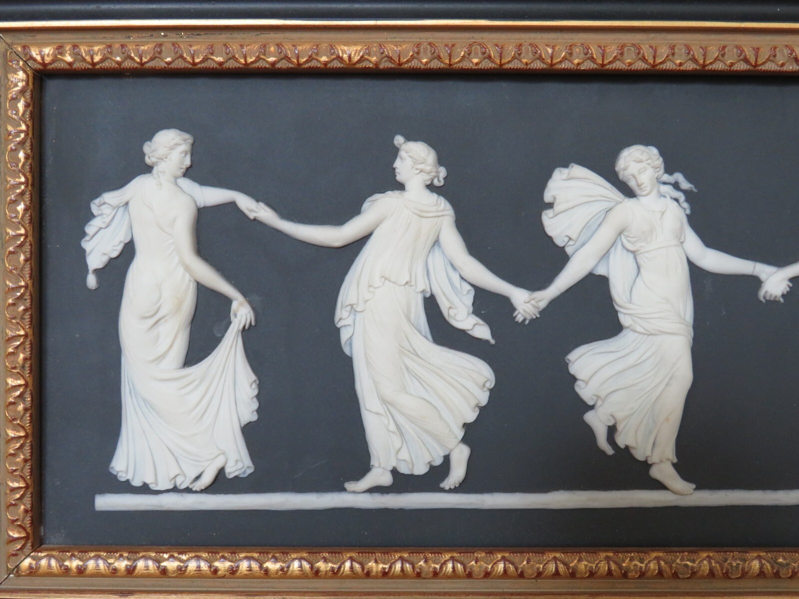 Antique Wedgwood Black Dip Jasperware Dancing Hours Large Framed Plaque