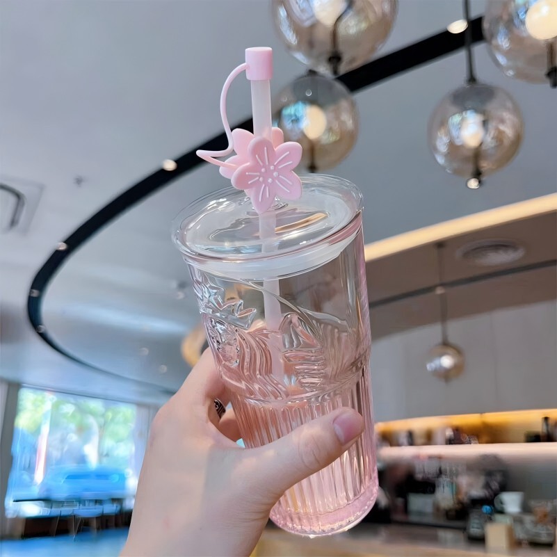 Hot Starbucks Cherry Blossom Pink Gradient Clear Fashion Glass Straw Mug GiftNew