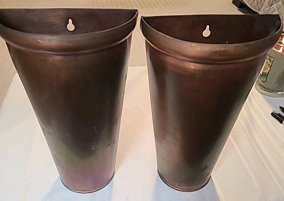 Lot of 2 Vtg large All Copper Wall Pocket Planters or Sconces, Made in Turkiye