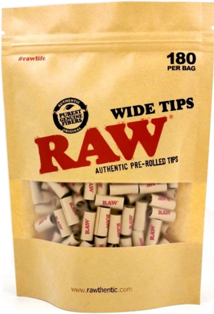 RAW Wide Pre-Rolled Tips 180 Count Bag | Natural Unrefined RAWthentic Filters