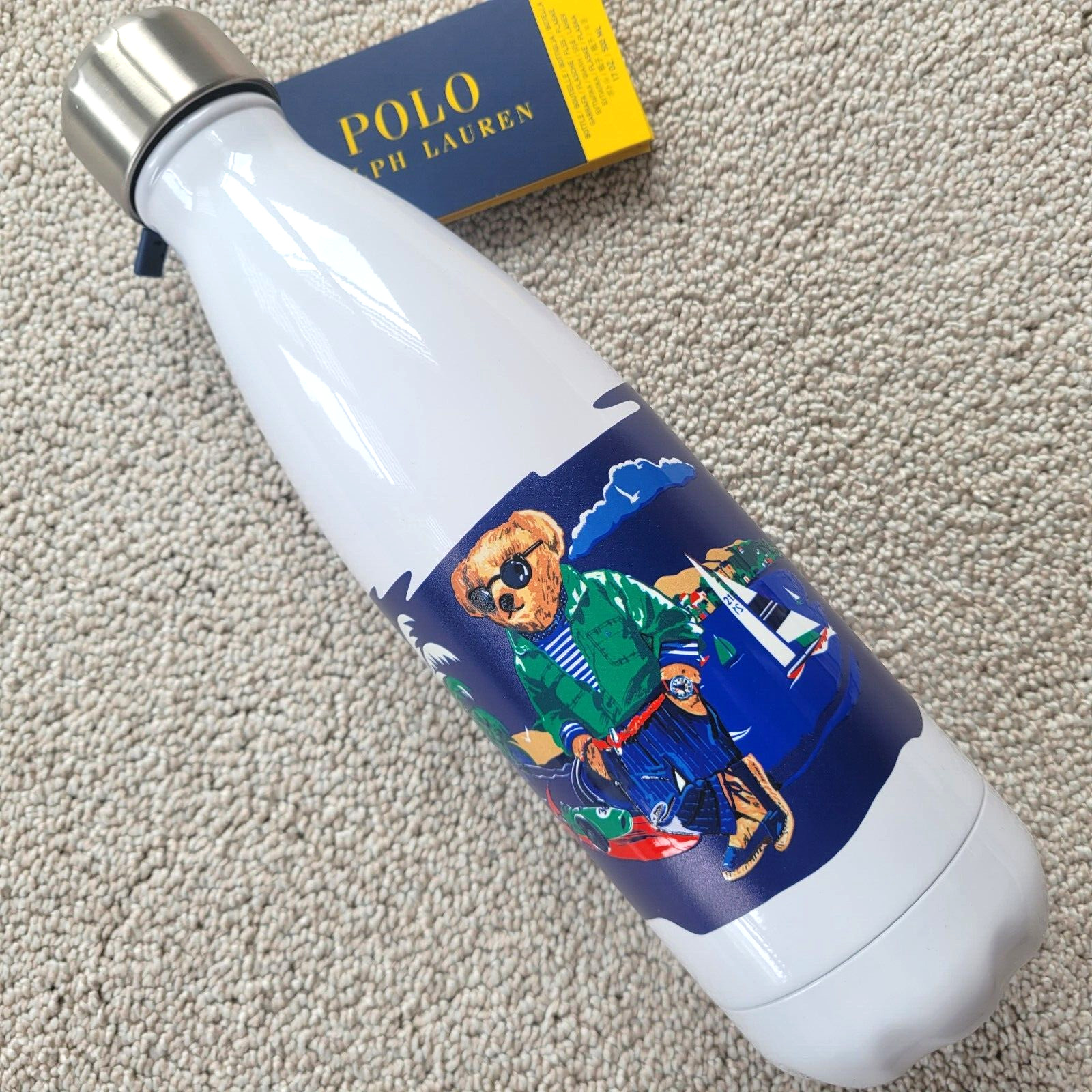 Polo Ralph Lauren Beach Polo Bear Stainless Steel Water Bottle 17 oz New