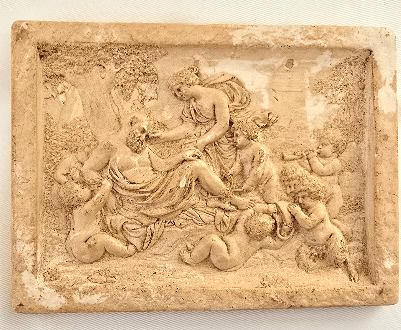 Alabaster Putti Plaques Pair Silenus Cherubs Relief Wall Decor Classical Art