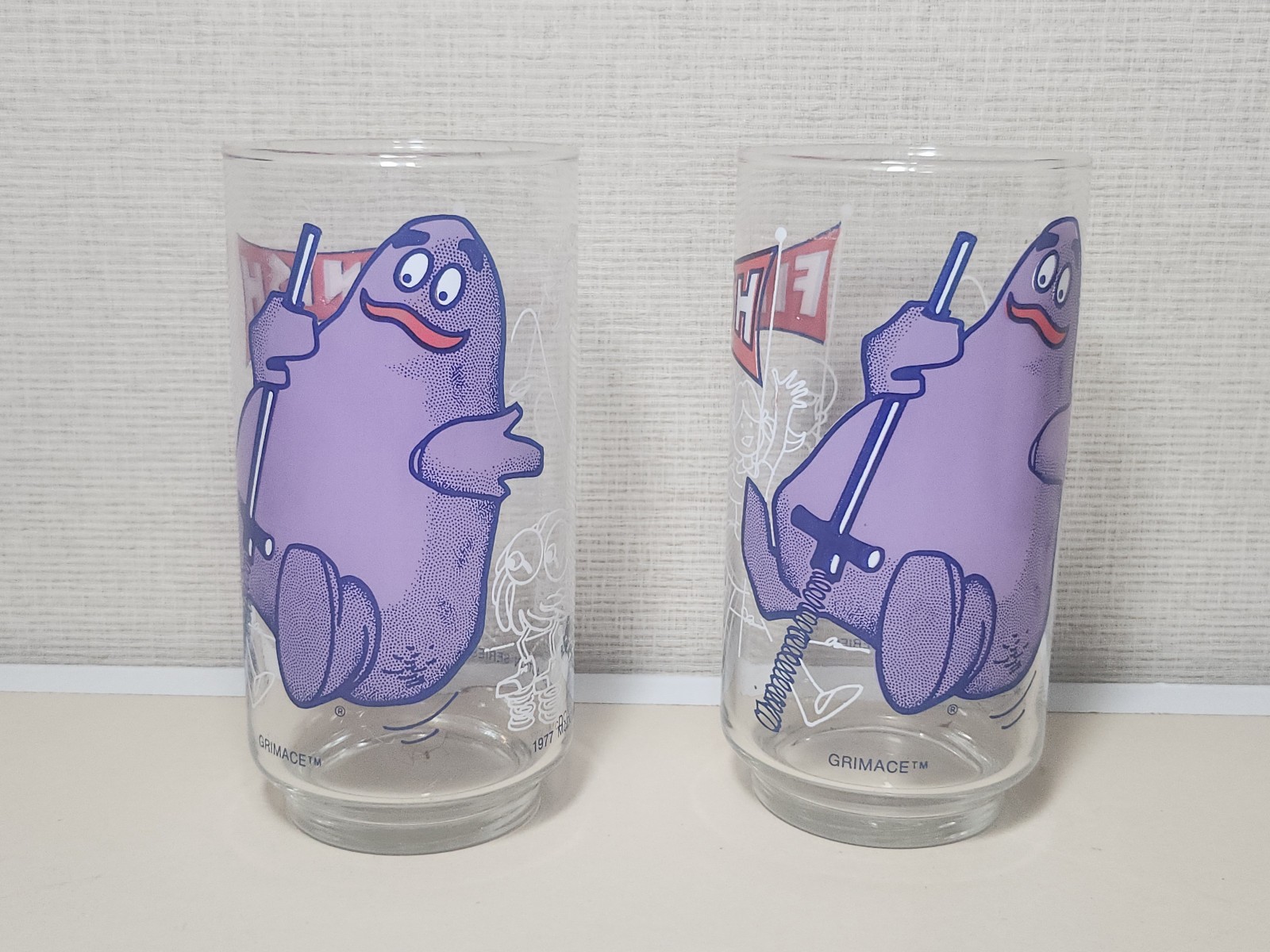 2 Vintage 1977 McDonaldland Action Series Grimace Glass Cups – McDonald’s
