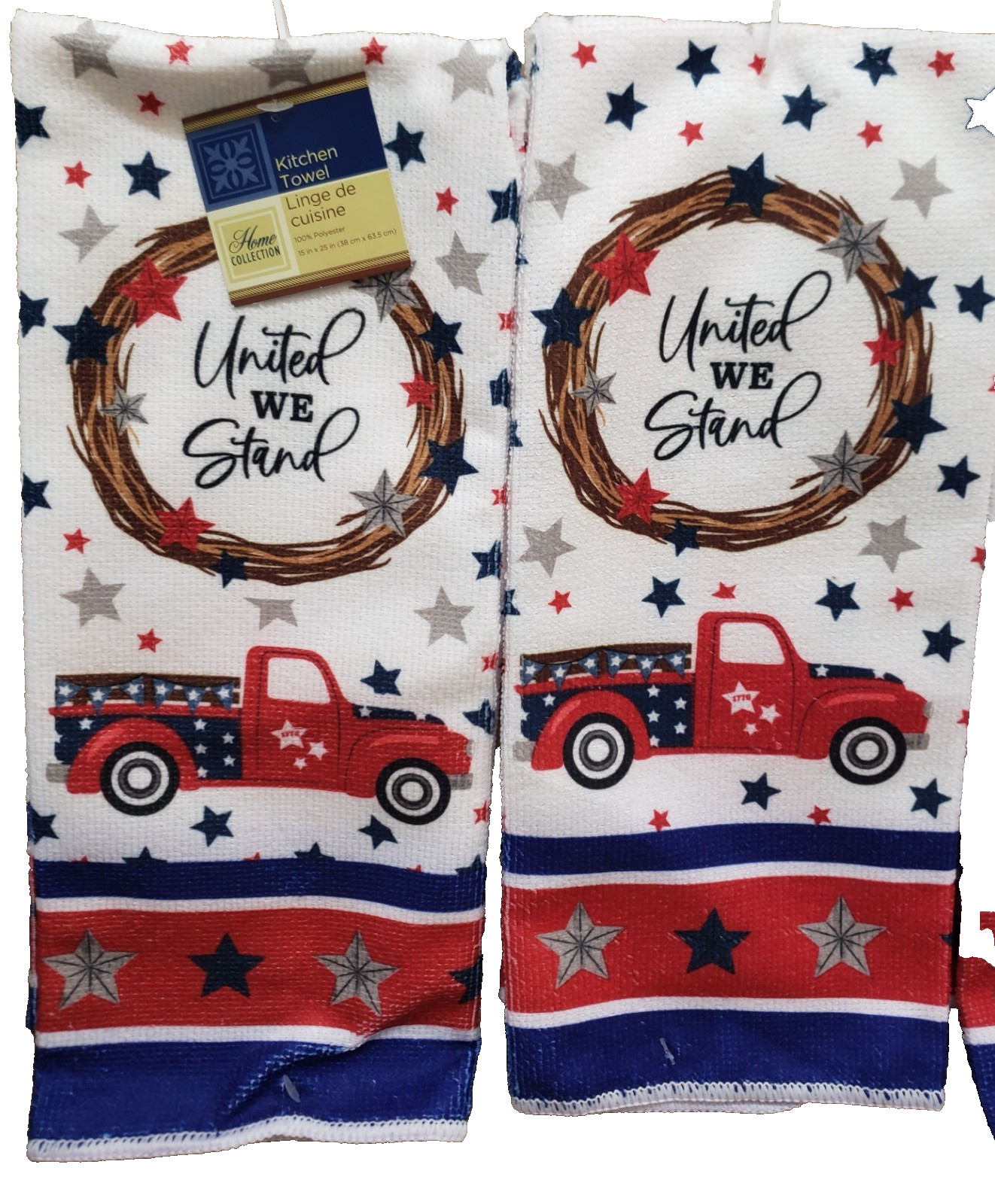 2 Same Microfiber Kitchen Towels (15″x25″) PATRIOTIC TRUCK,UNITED WE STAND #1,GR