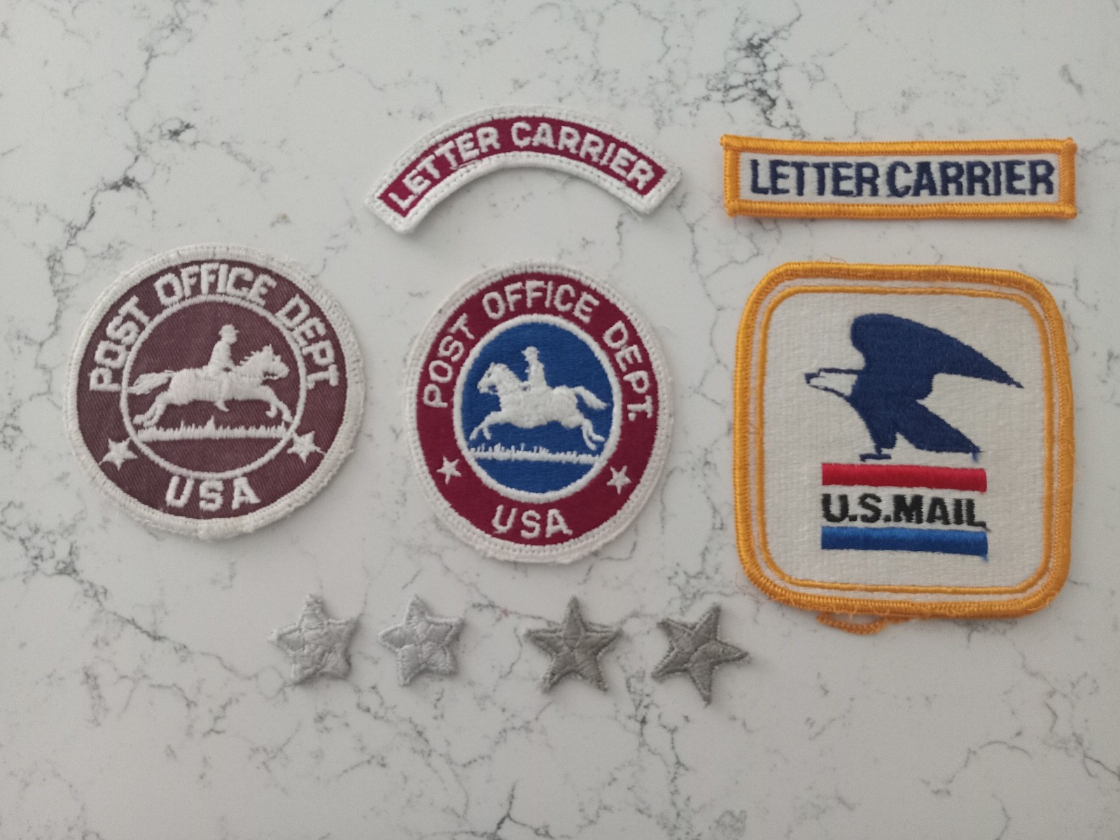 Lot Of Vintage Post Office USPS Uniform Patch Postal Carrier Badges and stars