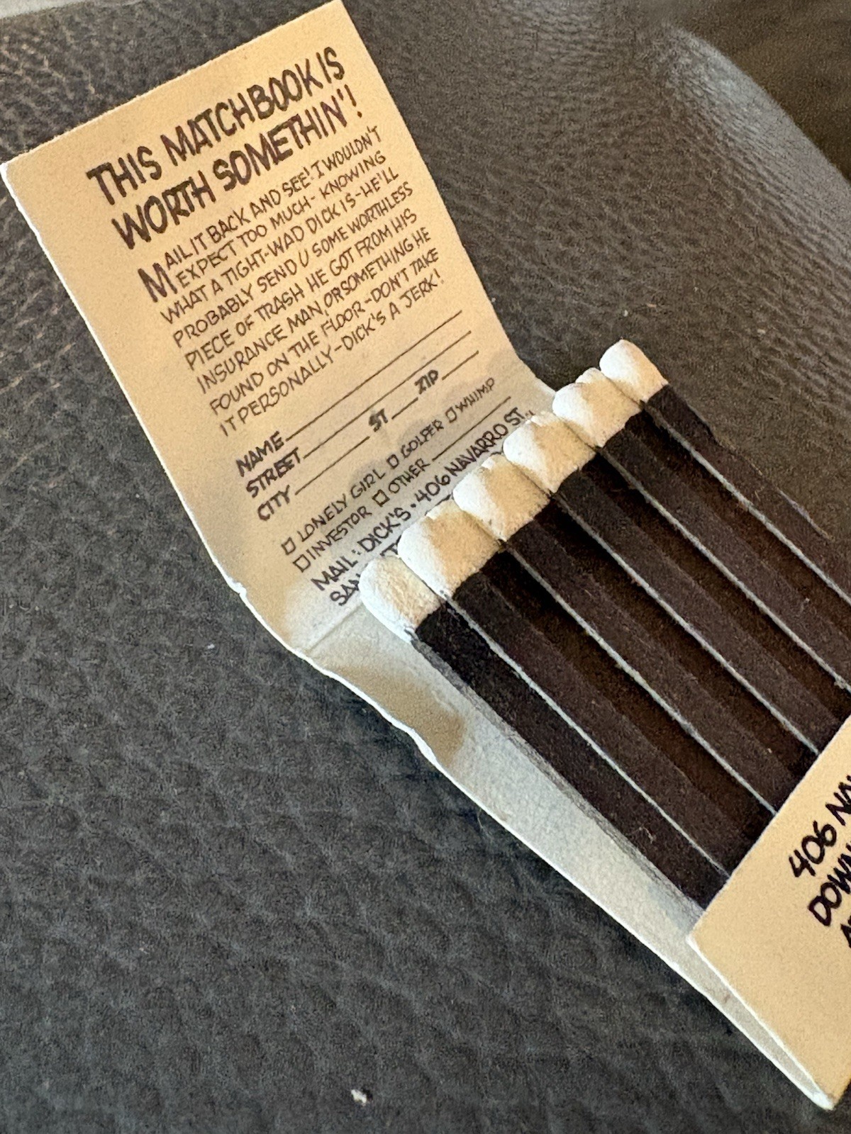 Dick’s Last Resort San Antonio Tx topless blonde model matchbook
