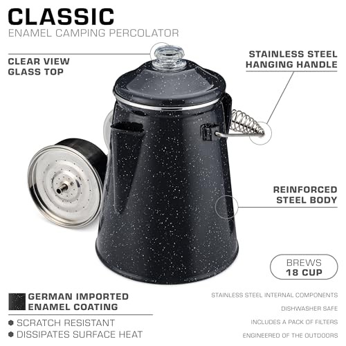 COLETTI CLASSIC PERCOLATOR COFFEE POT CAMPING PERCOLATOR CAMPFIRE COFFEE BLACK