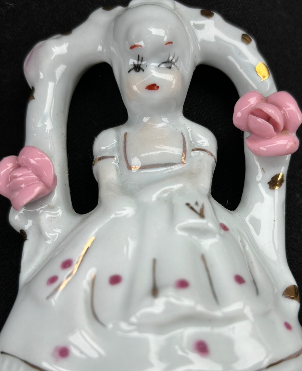RARE Vintage Girl w/Arch Pink Floral White Dress Unique