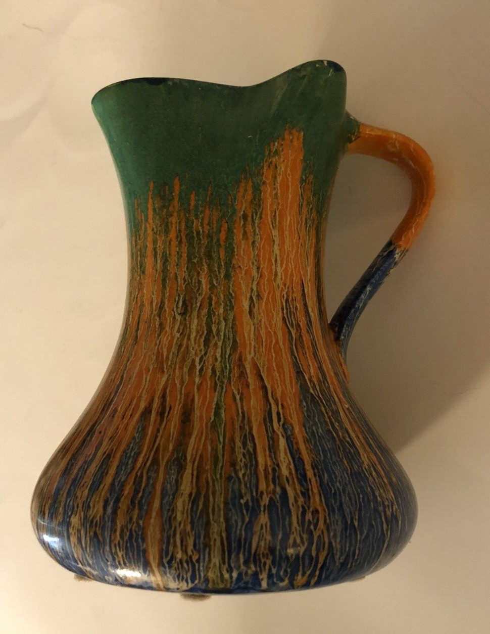 Wadeheath Orcadia Ware Iconic Pinch Neck Jug Pitcher Drip Glaze 1928-1934 8″T