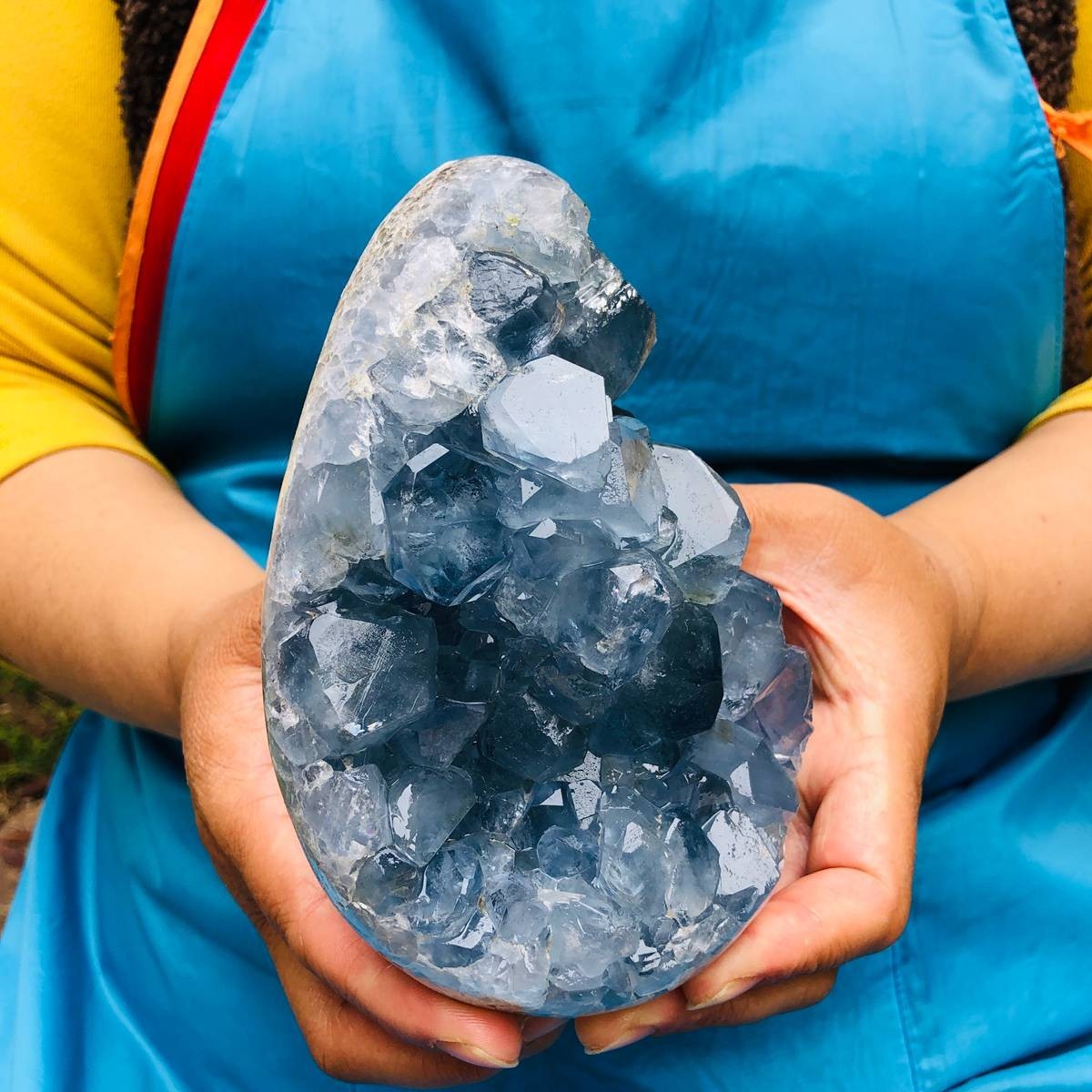 2pcs 6.97LB Natural Blue Celestite Geode Quartz Crystal Mineral Specimen Healing