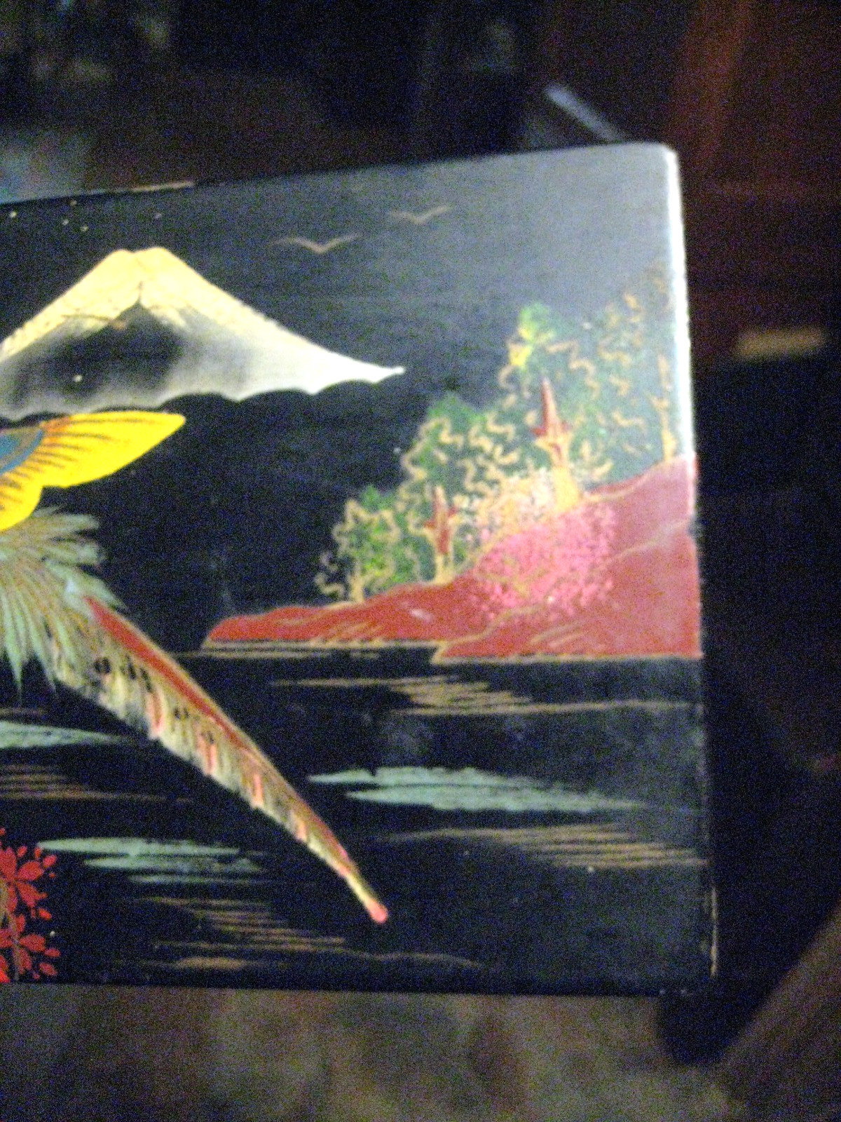 Vintage black lacquer Japanese jewelry box 2 Ballerinas hand painted Musical