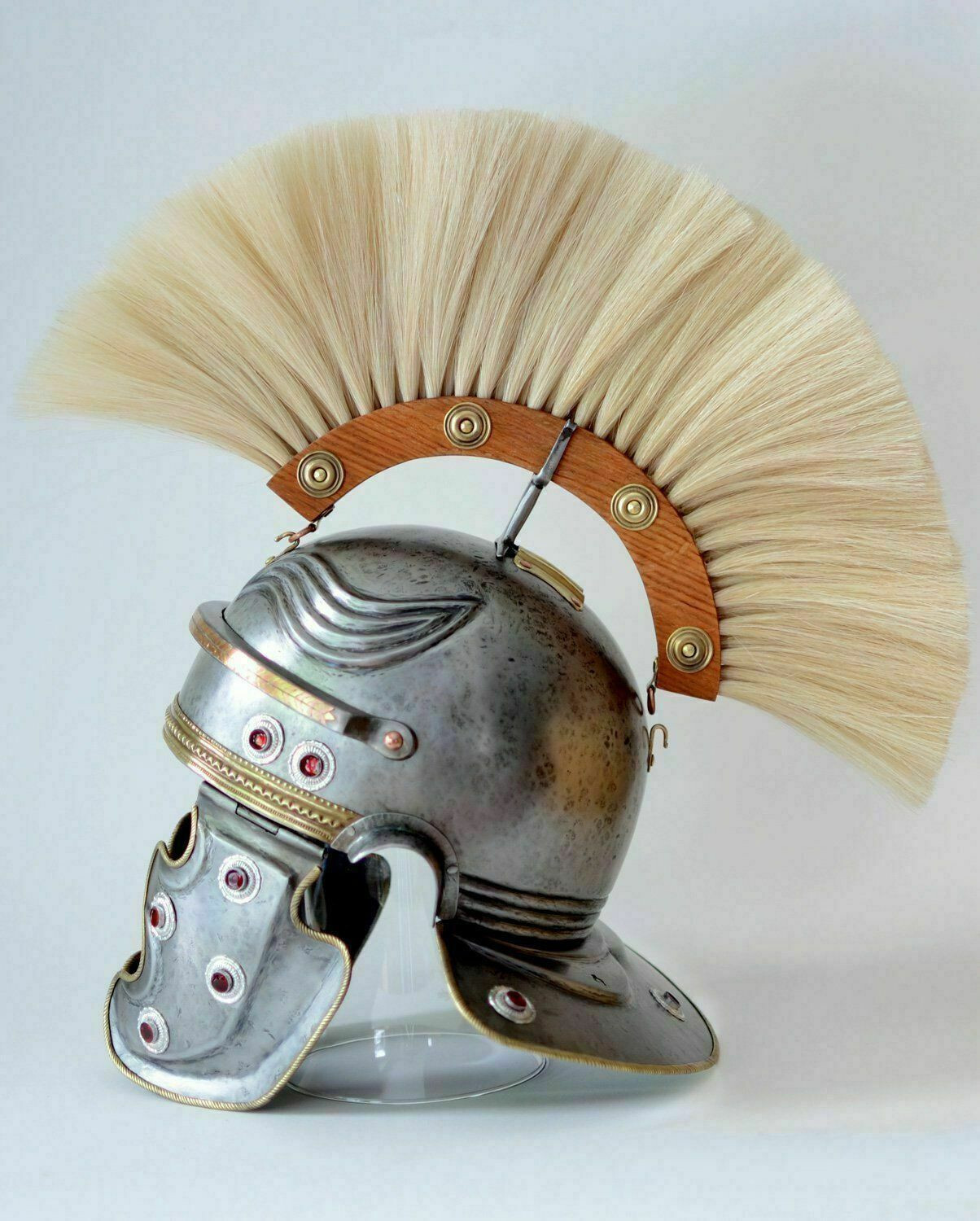 Christmas 18 Guage Steel & Brass Roman Imperial Gallic Helmet With Plume Gift