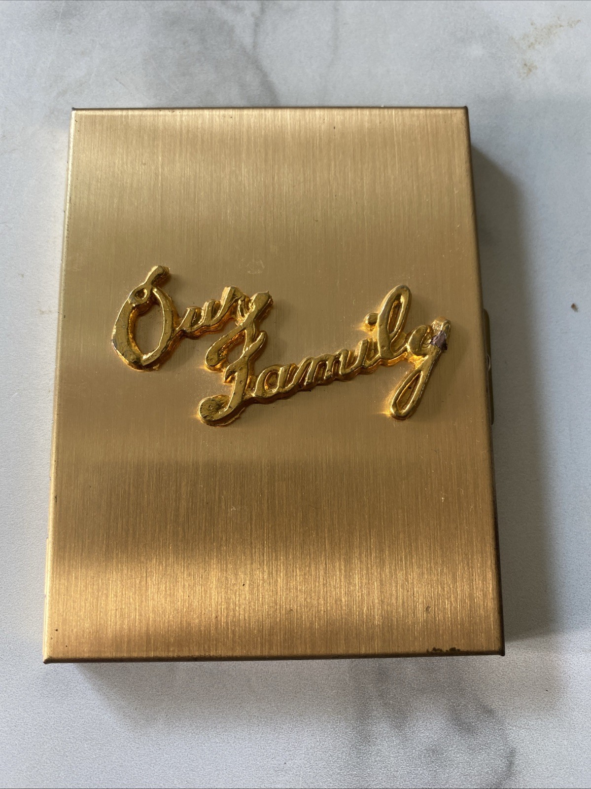 OUR FAMILY Compact Photo Album Vintage 50s Clasp Closure Gold Tone Metal