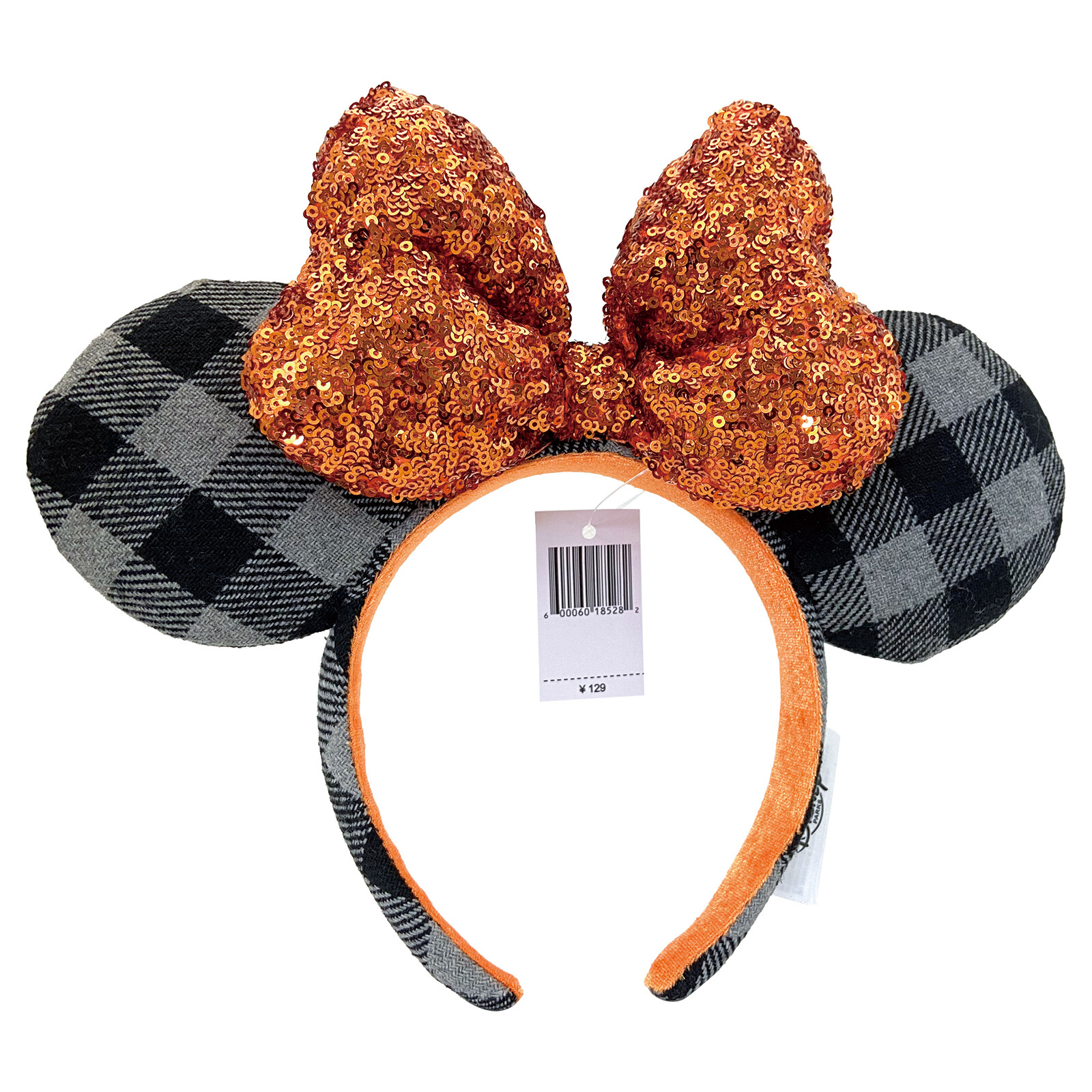 DisneyParks Minnie Mouse Ears Orange Bow Halloween Plaid Headband US
