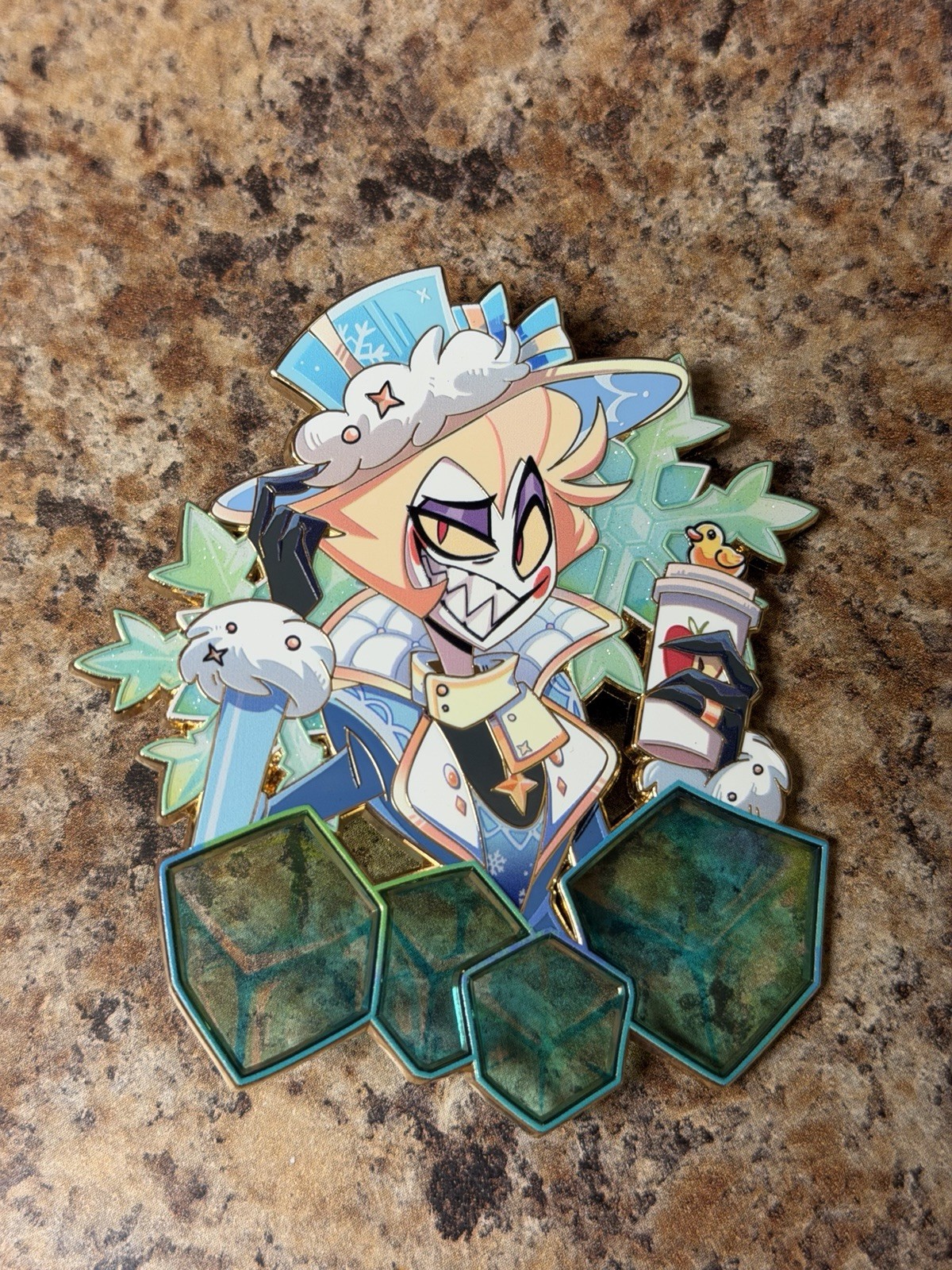 Hazbin Hotel Lucifer Morningstar Gold Stained-glass Winter Enamel Pin
