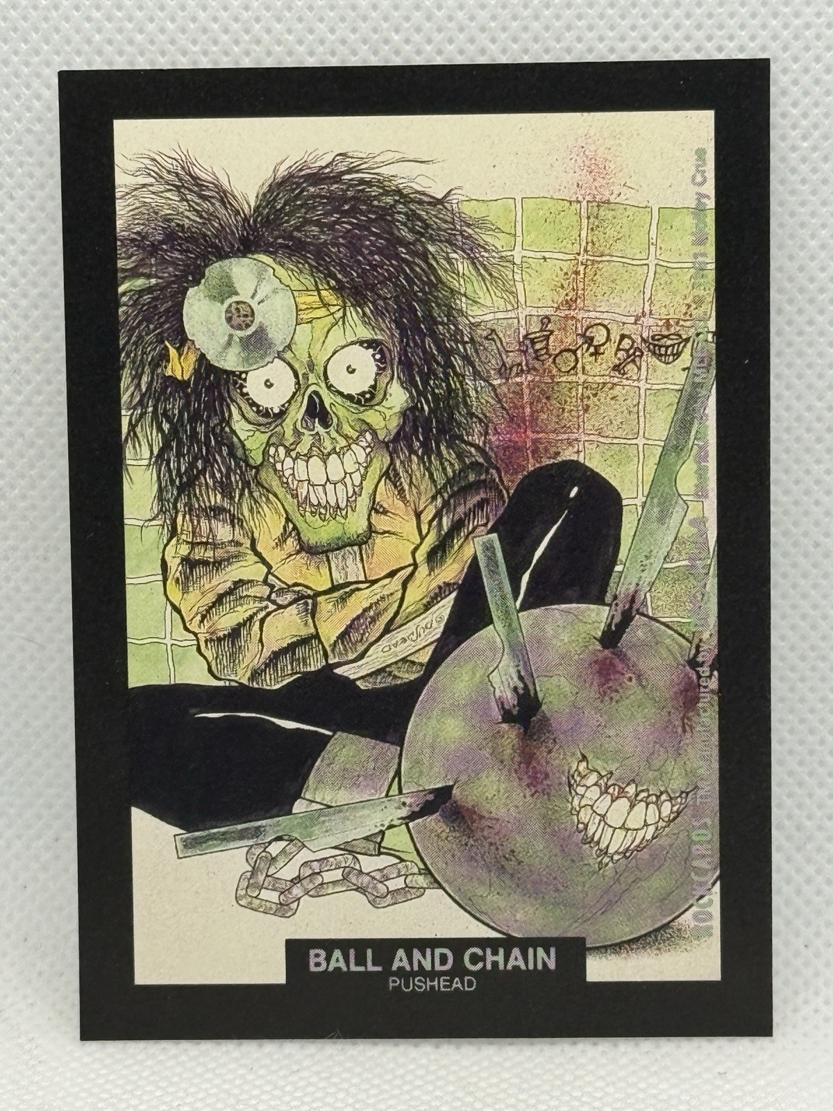 1991 Brockum Rockcards BALL AND CHAIN PUSHEAD Motley Crue Sticker Insert Card SP