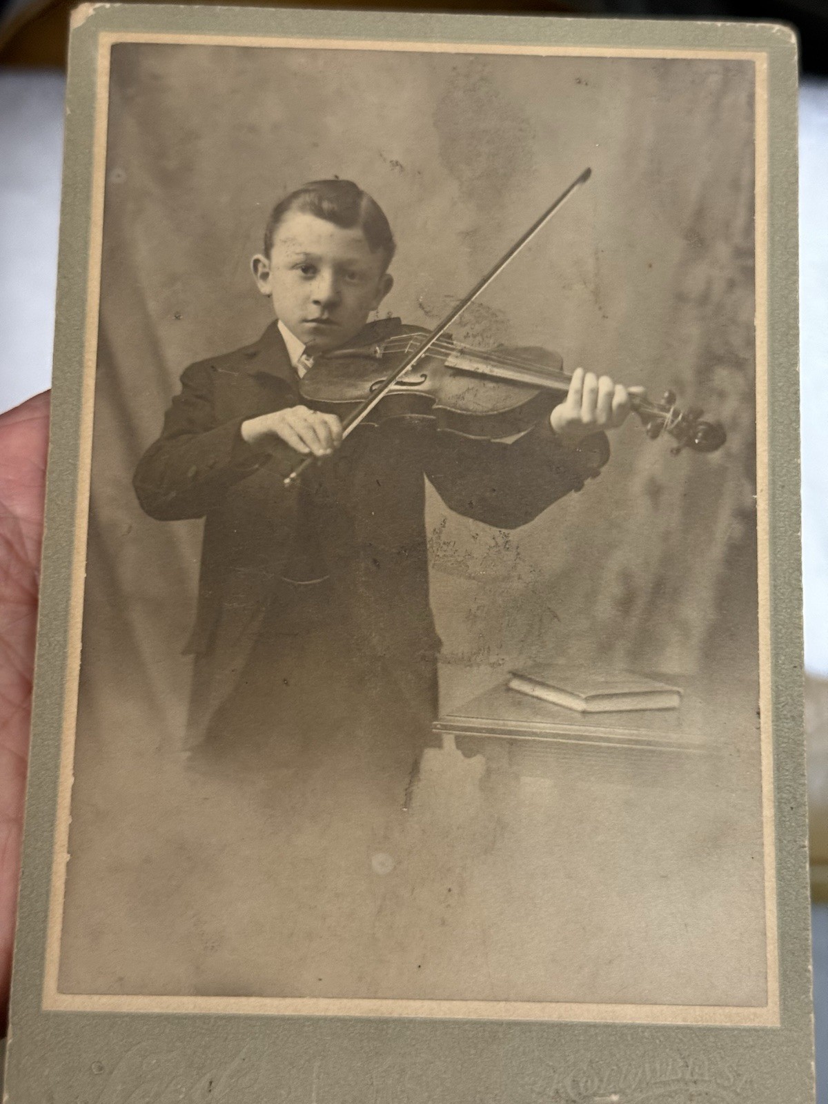 Antique Cabinet Card Photo Of A Boy Playing The Violin