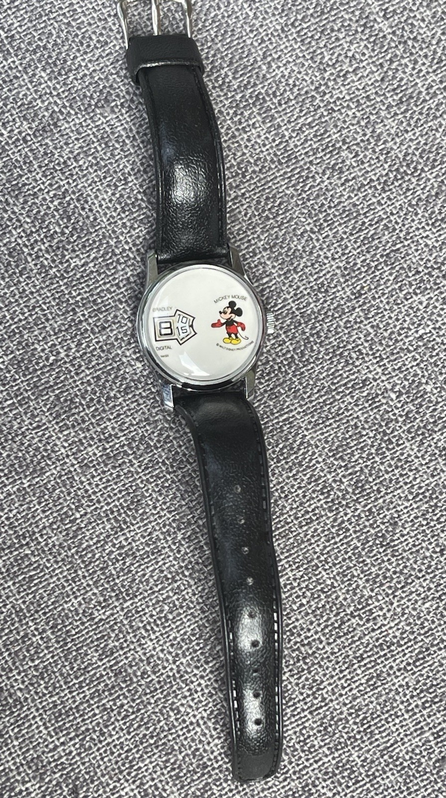 Rare Bradley Jump Hour Digital Mickey Mouse Watch Round With Case 1970s Repair