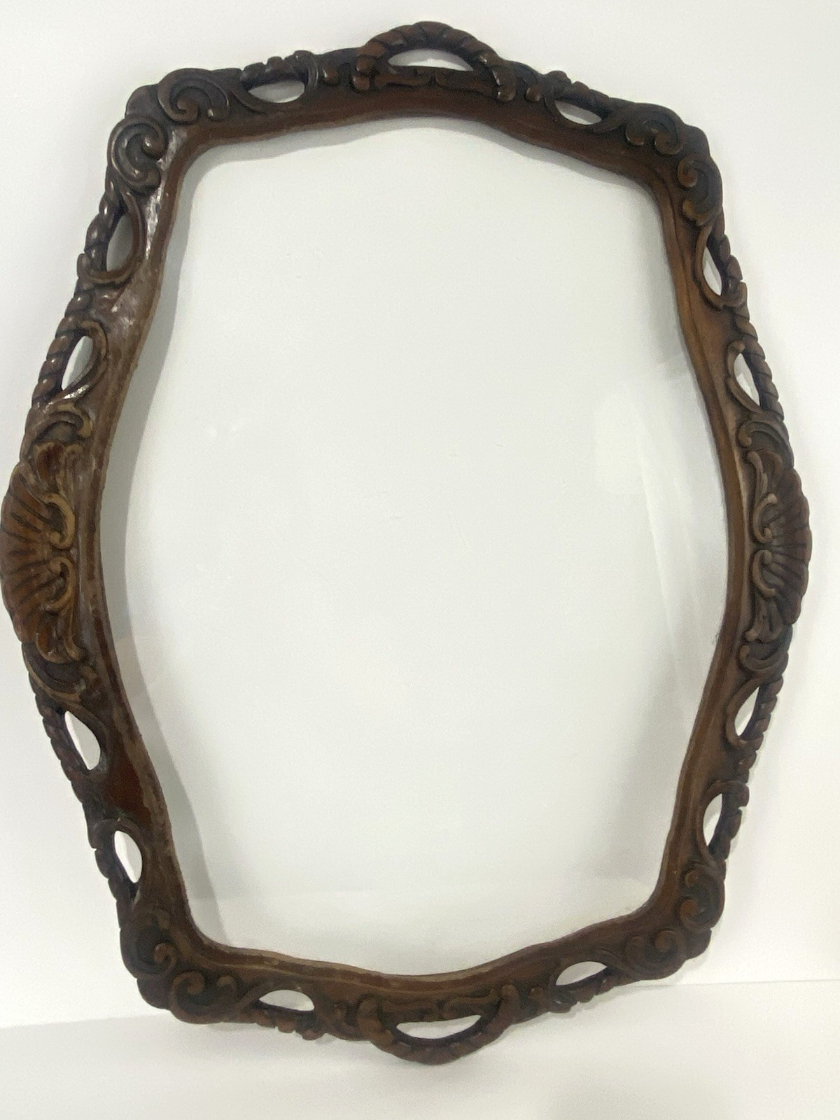Large Ornate Antique Hand Carved Frame Tray Rustic Farmhouse w/Glass 28″x22″