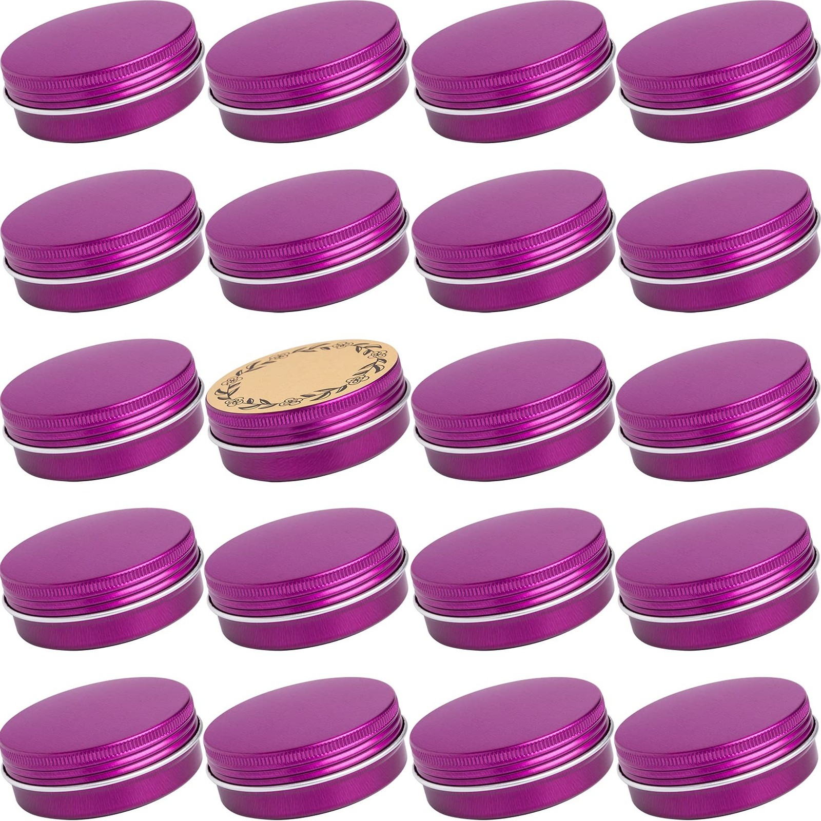 2 oz (60ml) Purple Screw Top Aluminum Tins with Labels, 24 Pack | Secure Pack…