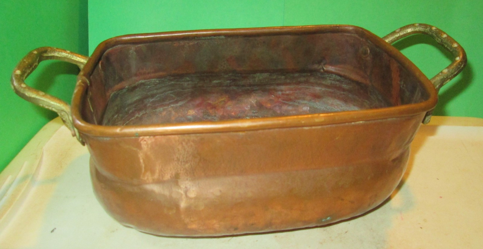 Vintage Collectible Square HAMMERED Copper pan Pot Brass Handles