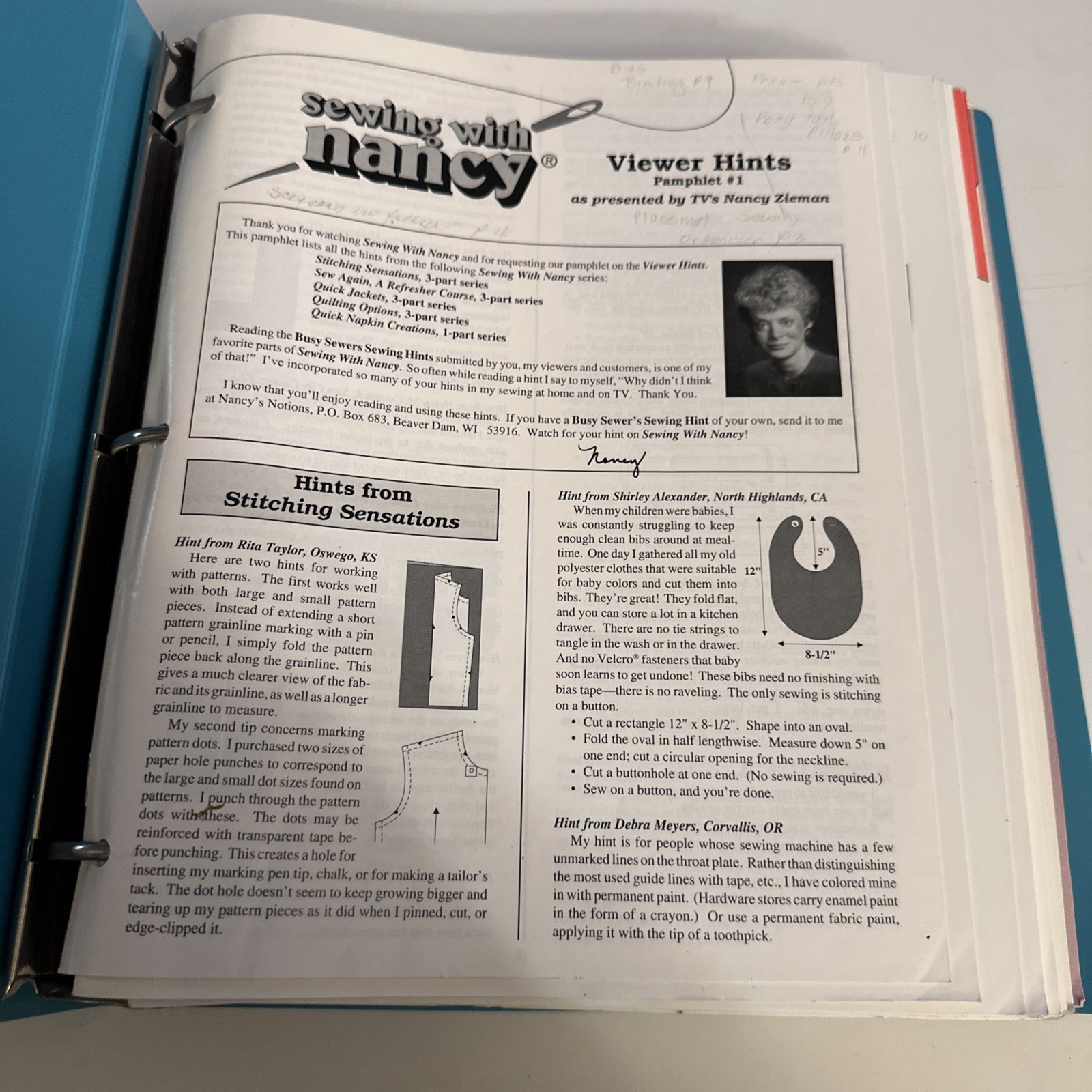 Sewing with Nancy Binder 42 Booklets Nancy Zieman Vintage Sewing Guides Q65