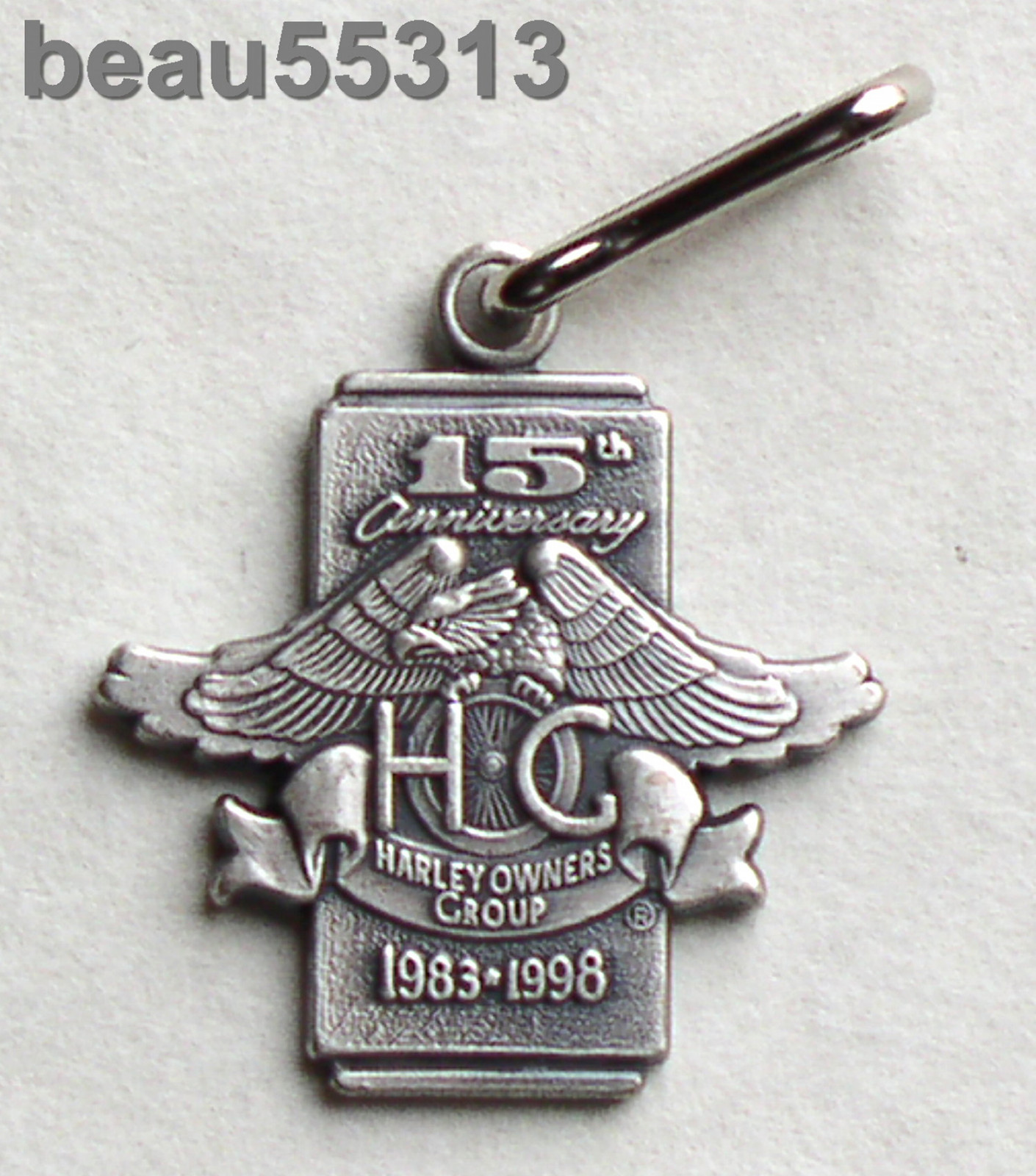 ⭐HARLEY DAVIDSON OWNERS GROUP HOG 1983-1998 15th ANNIVERSARY ZIPPER PULL