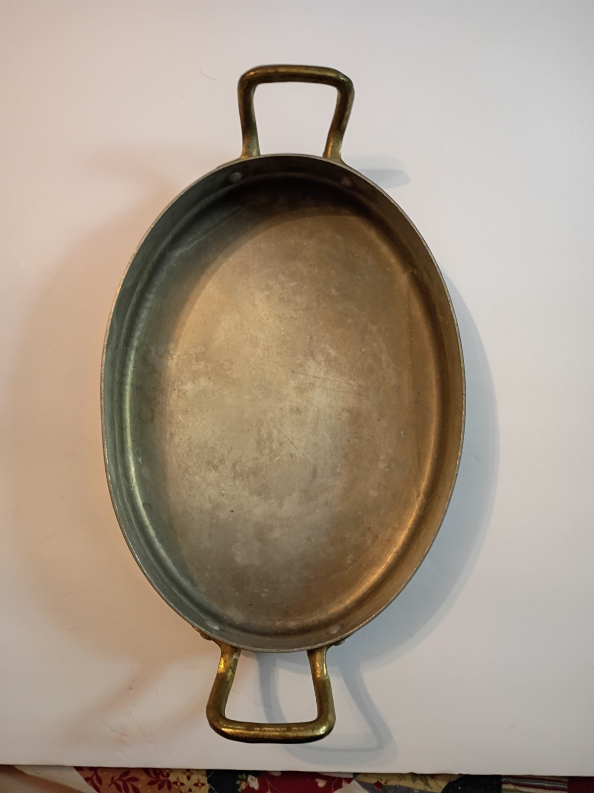 Vintage Copper Clad Oval Pan with Brass Handles 9.5Lx6.75Wx1.58D