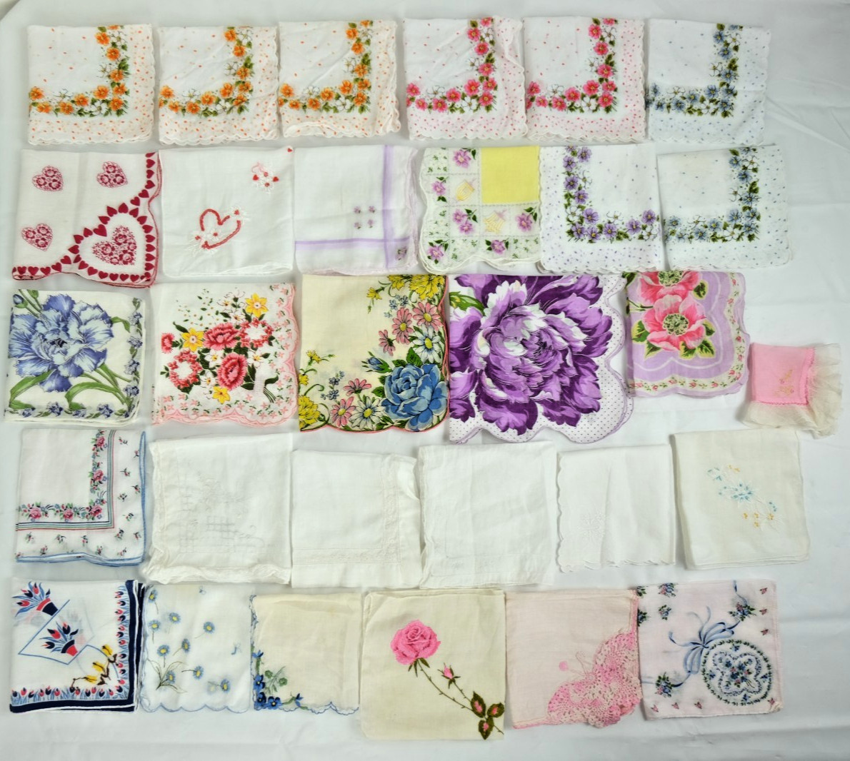 30 Vintage Linen Tea Towel Lot Colorful Floral Cotton Table Cloth Handkerchief