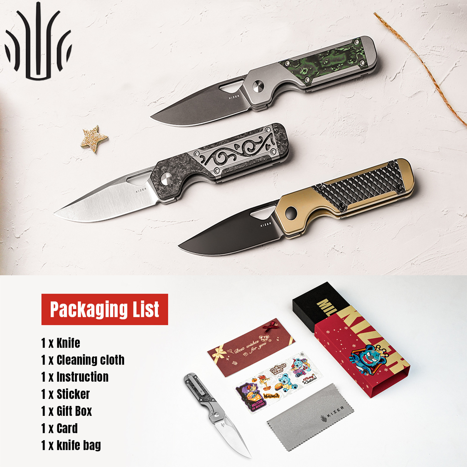 Kizer Mini Militaw Drop Point Folding Pocket Knife S45VN Blade Titanium Handle