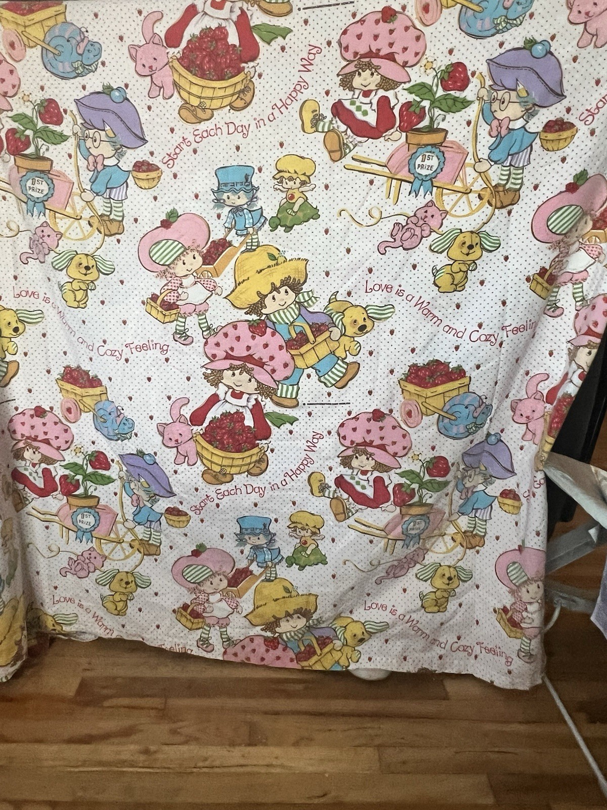 Vtg Strawberry Shortcake Theme Full Size Flat Bedding Sheet Sears Cotton Blend