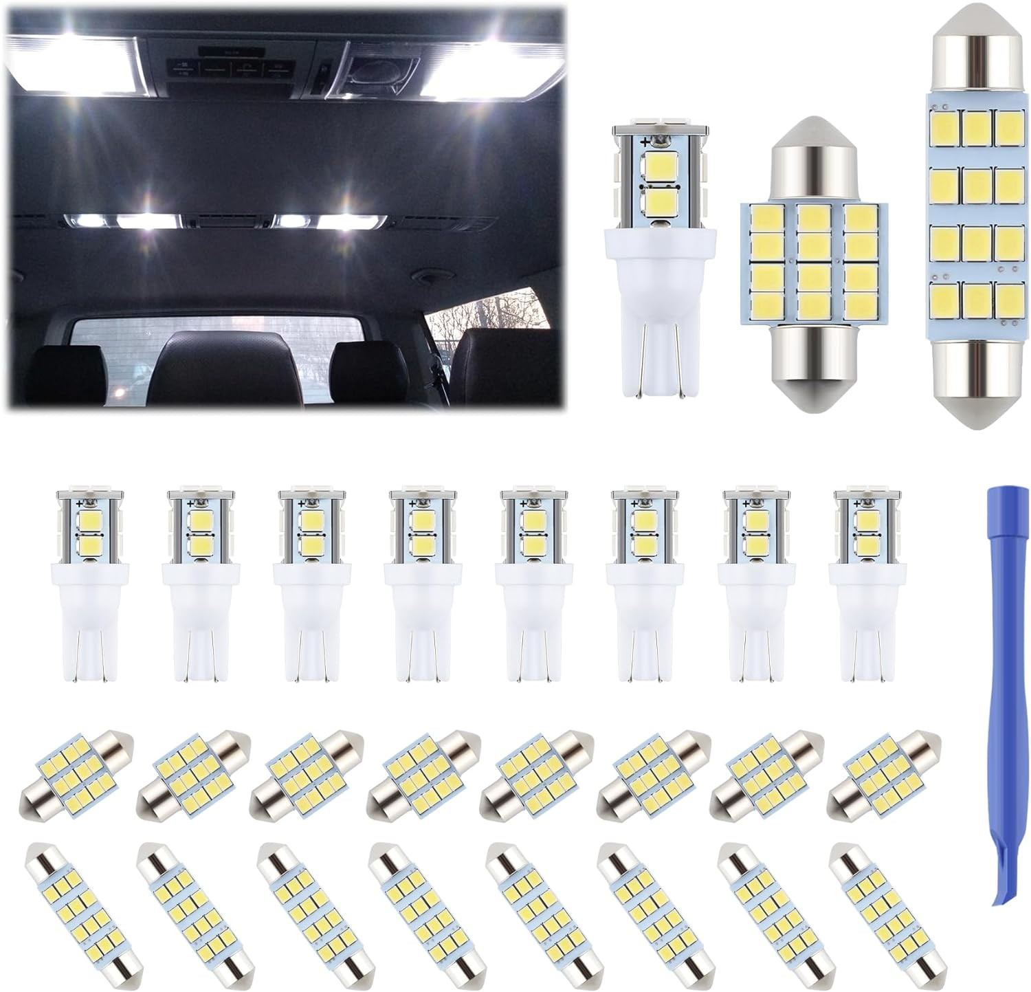 24 Pieces Dome Light LED Car Interior Bulb Kit Set 194 T10 DE3175 578 31mm 42mm