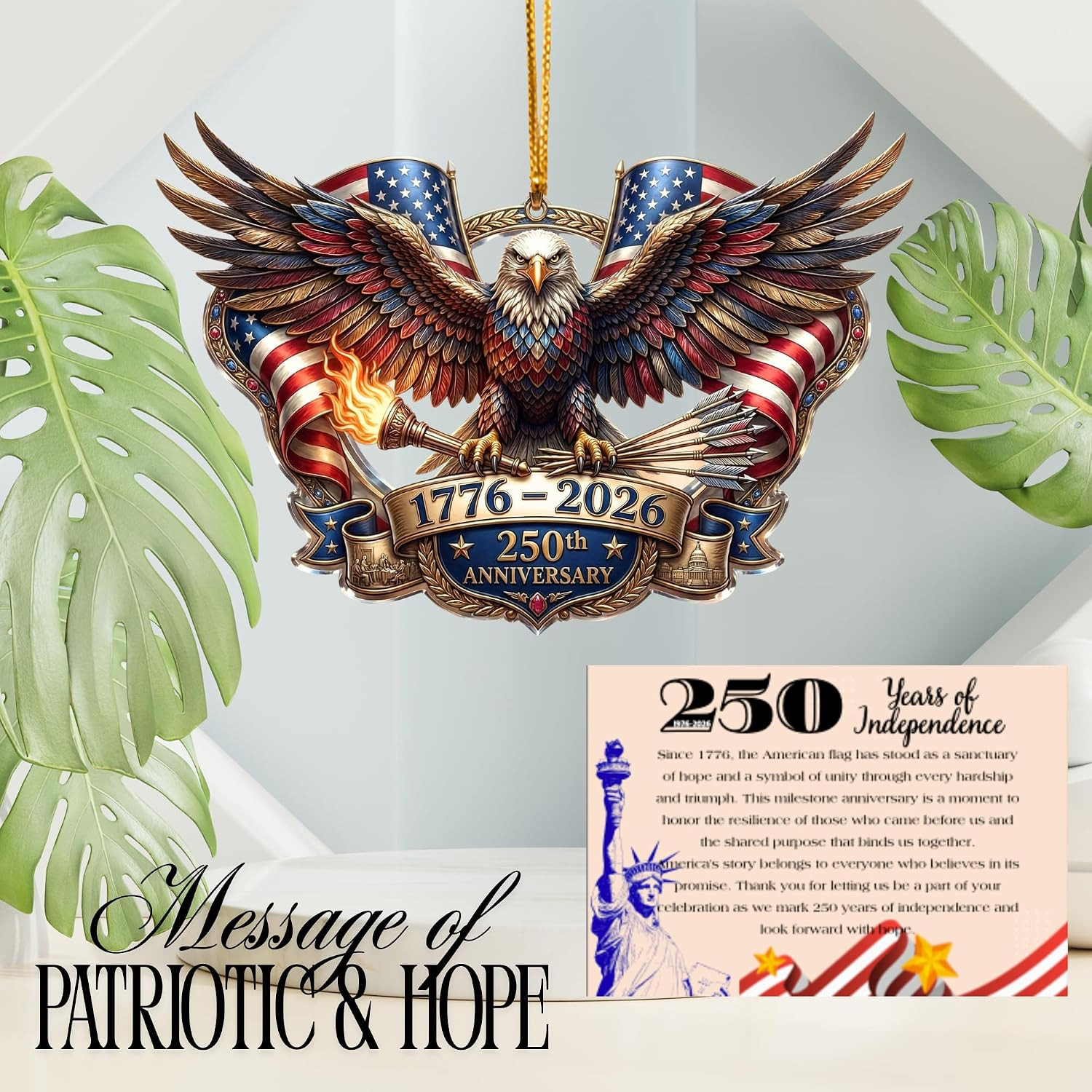250Th Anniversary USA Ornament 1776–2026, Patriotic Eagle Decor, 4Th of July