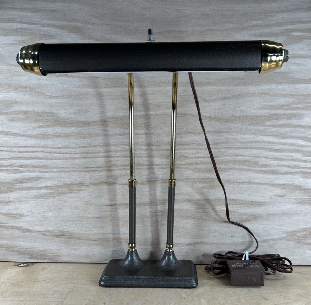 Vintage Brown Brass Desk Lamp Fluorescent Adjustable Goose Neck Table Light