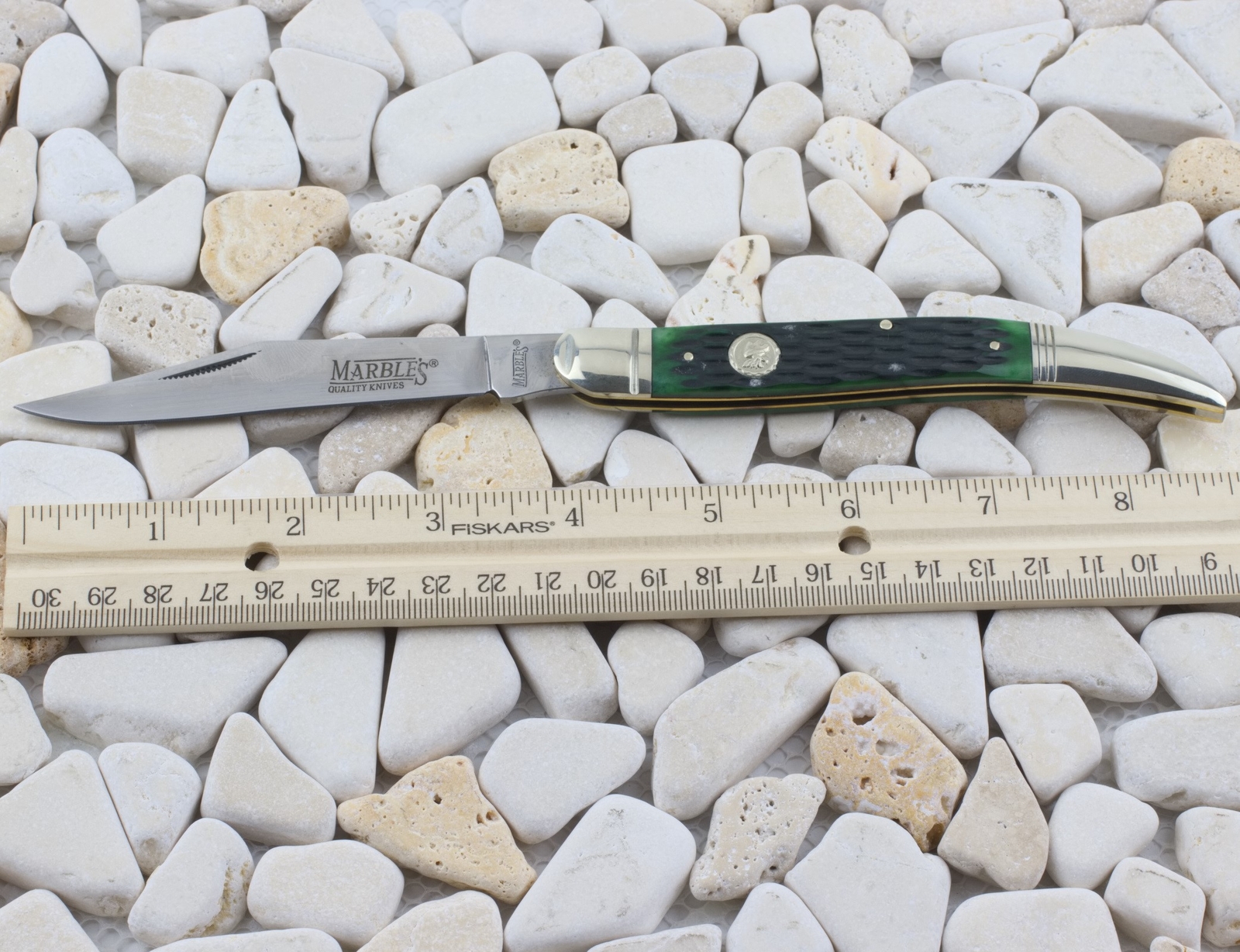 Marbles Large Toothpick Folding Pocket Knife Green Jigged Bone Handle MR629