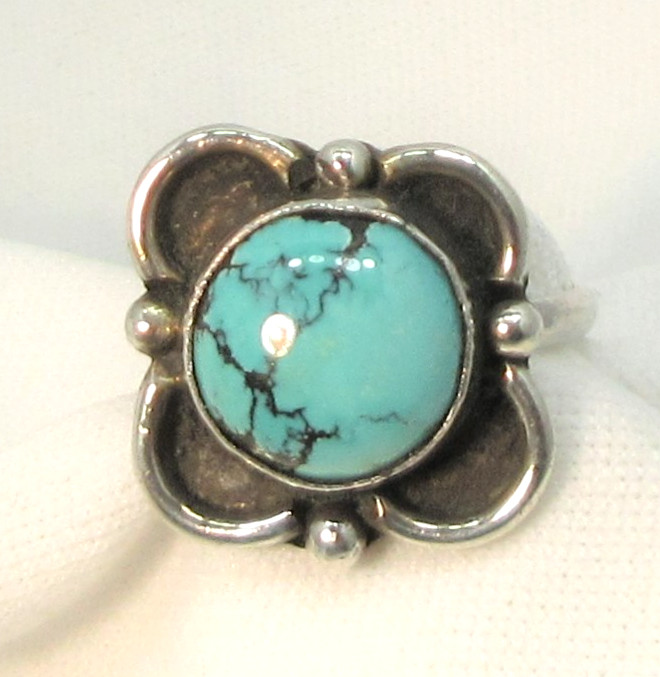 Native American Navajo Sterling Silver Turquoise Ring Size 5 1/2 #70