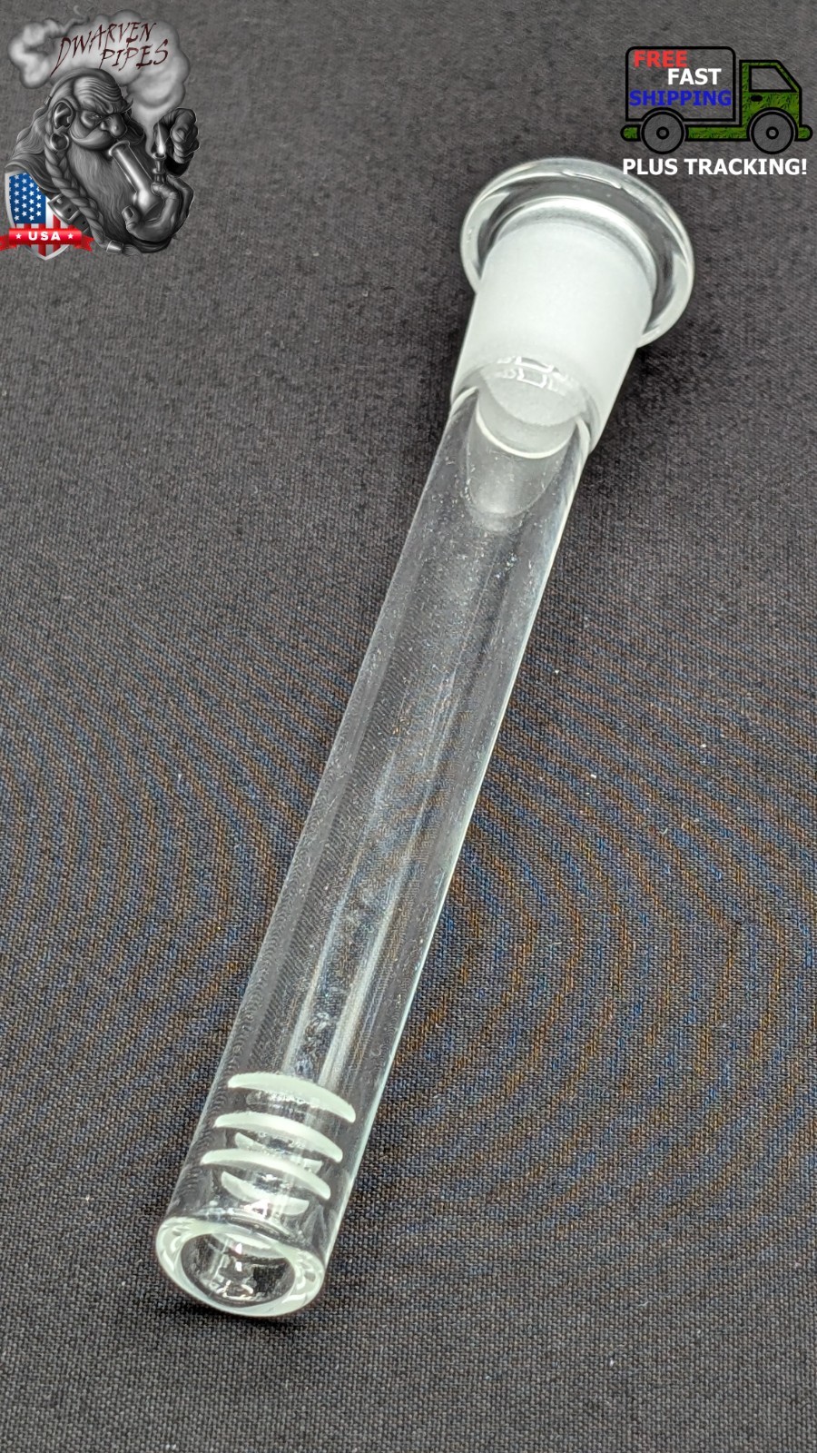 4.5″ 6 Cut Glass Water Pipe Downstem 18MM Male to 14MM Female Opening