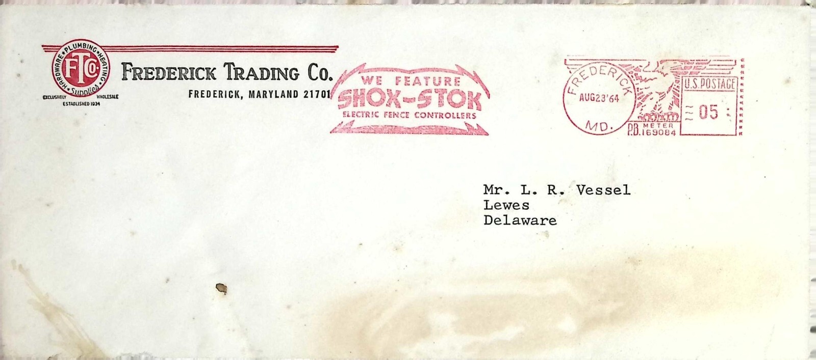 Vintage 1964 Frederick Trading Co. Advertising Envelope – Shox-Stok Fence