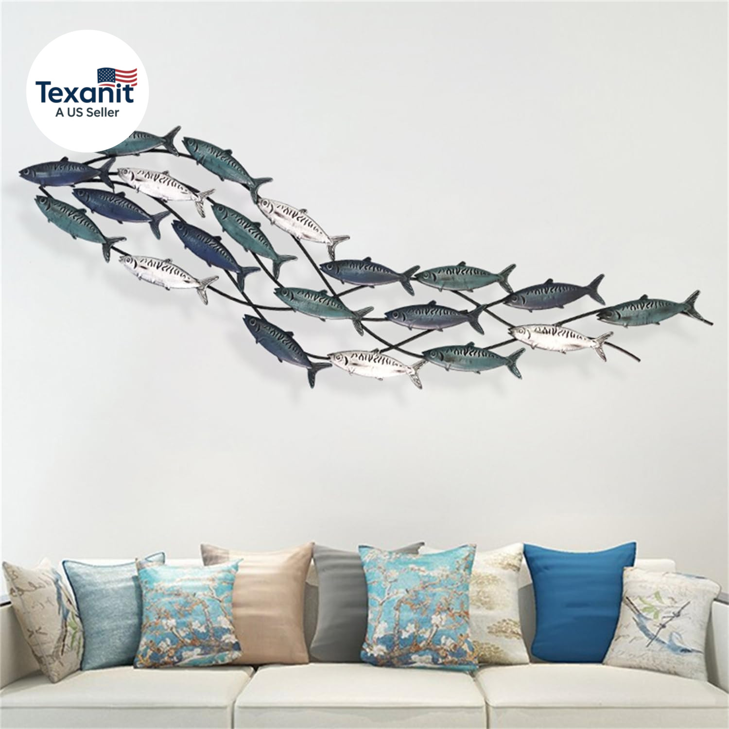 Coastal Metal Fish Wall Decor, Large Nautical Fish Wall Décor,School of 20 Fish