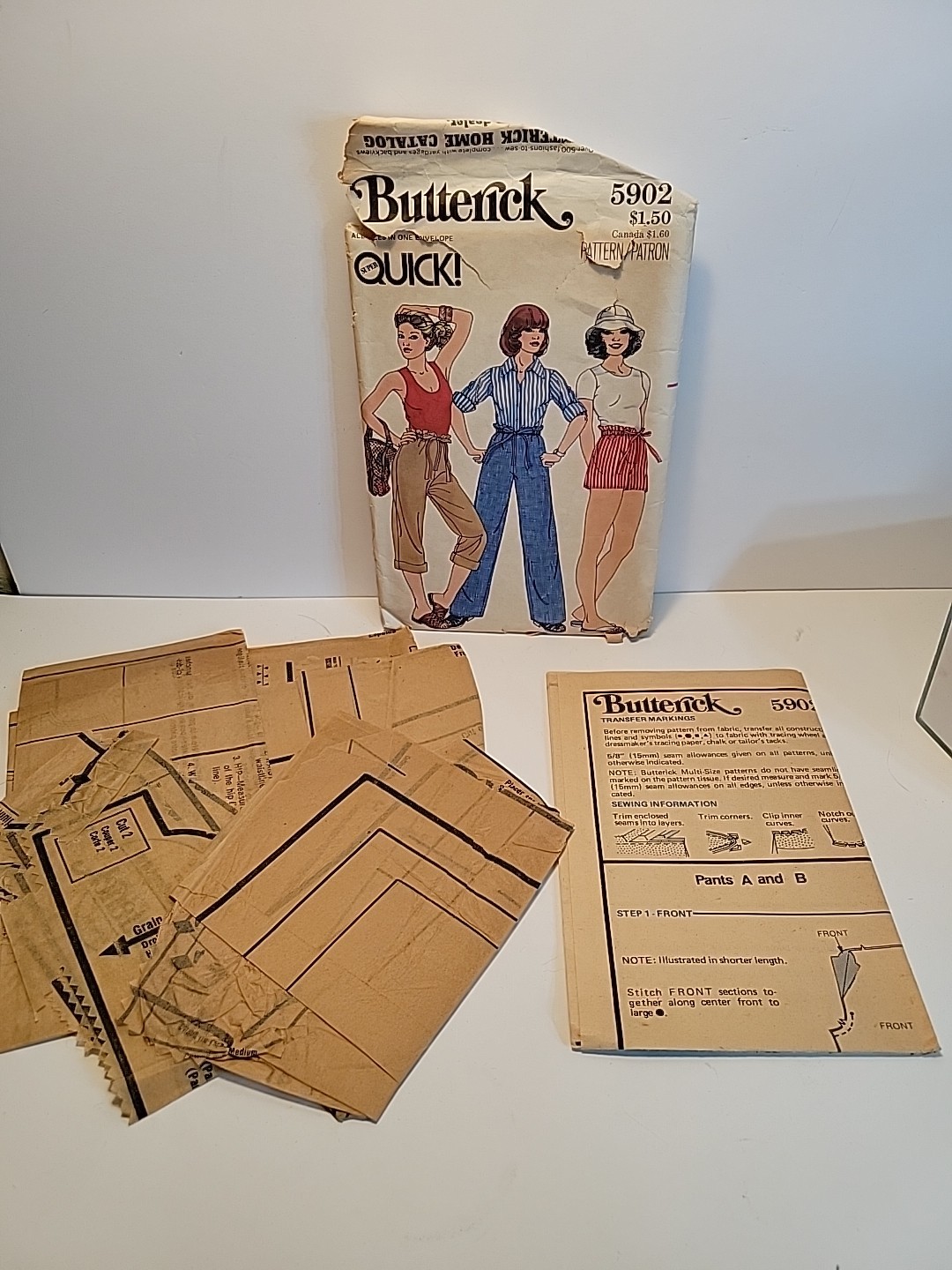 Butterick Pattern 5902 Paper Bag Waist Pants Shorts Sz Small Medium Large