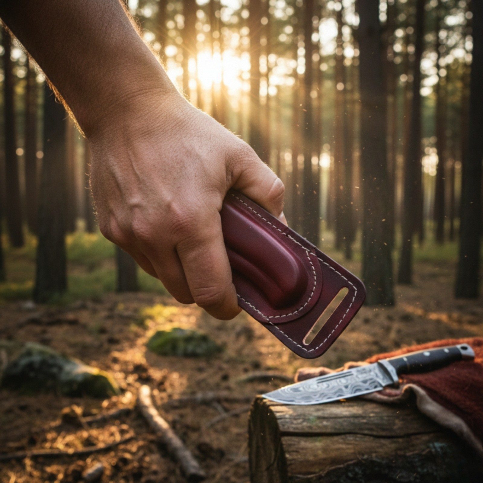 Custom Leather Horizontal Sheath for Buck 110 Folding Hunter Knife Brown EDC