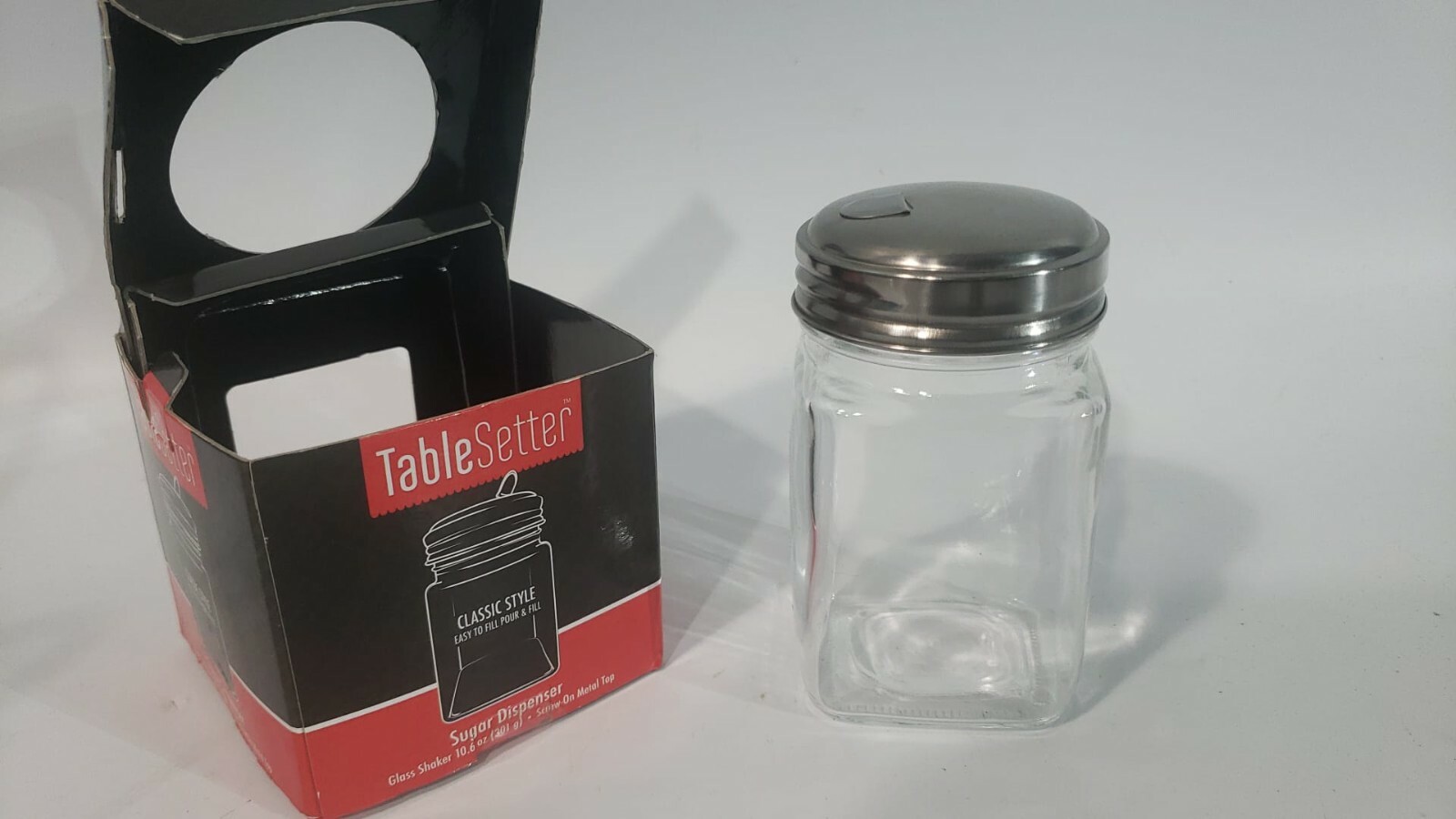 Vintage Clear Glass Sugar Shaker Dispenser With Metal Lid