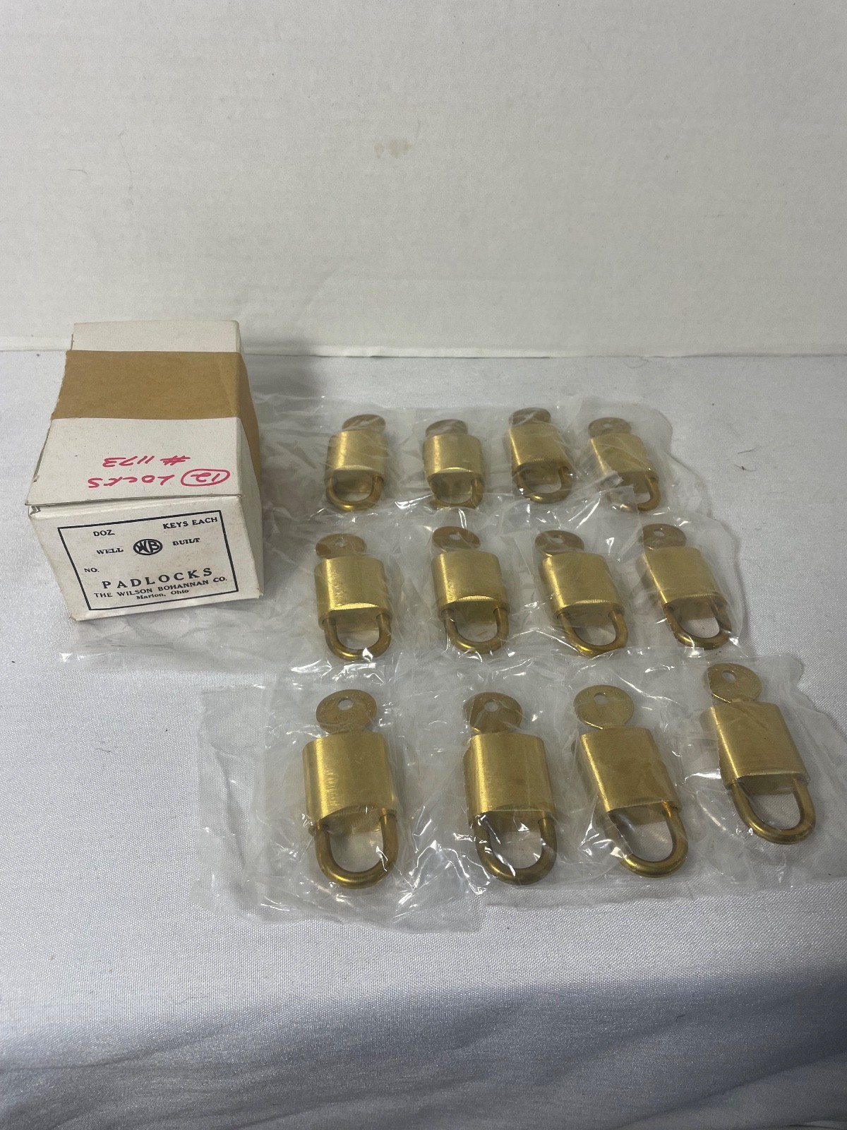 VTG NOS 12 WILSON BOHANNAN SOLID BRASS PADLOCKS All KEYED ALIKE