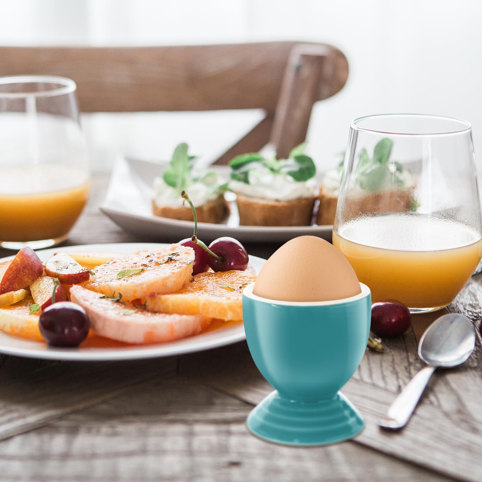 2 Colorful Ceramic Egg Cups, Porcelain Egg Holders for Hard-Boiled and Soft