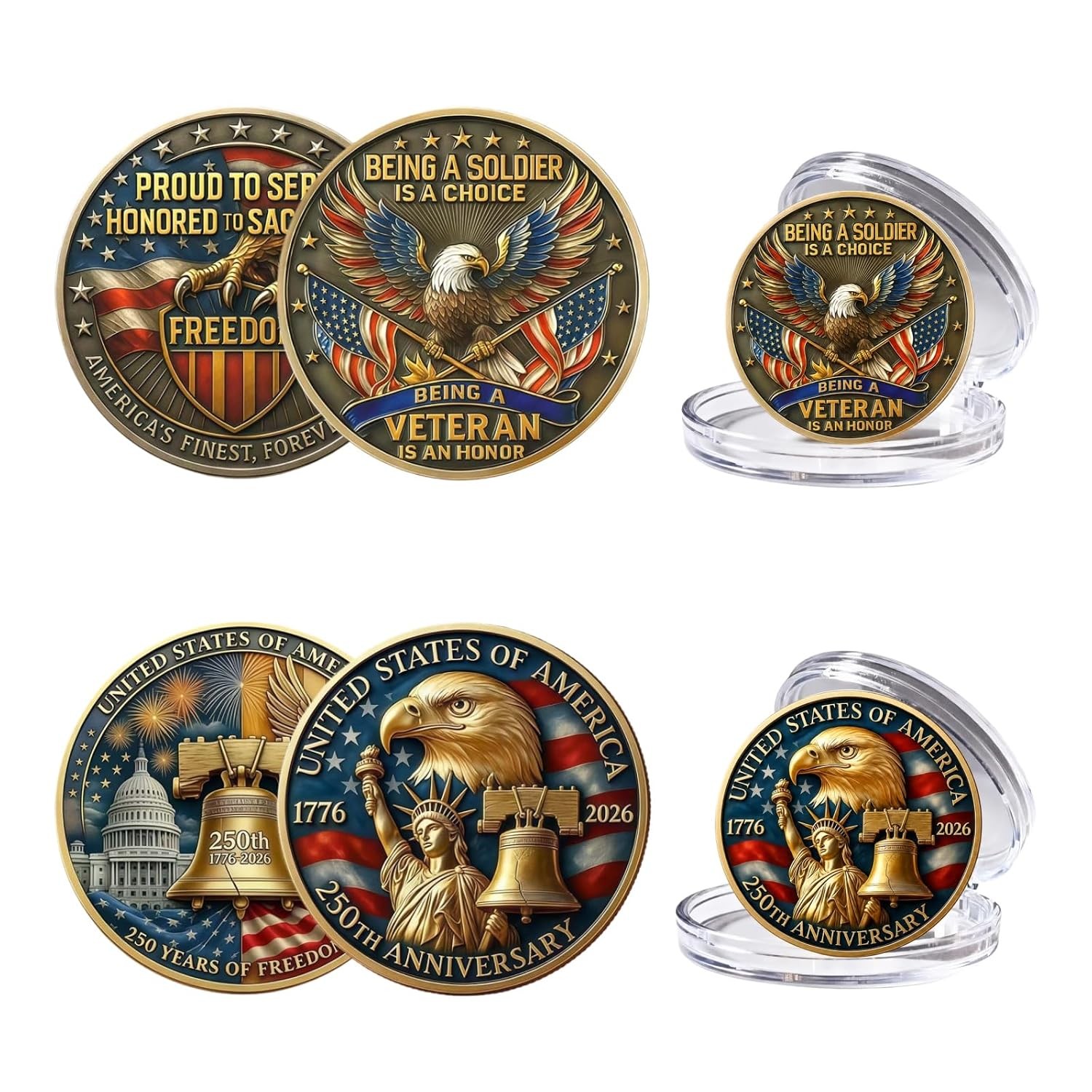 USA 250th Anniversary Veteran Eagle Commemorative Coin Set 1776-2026 2 Pcs