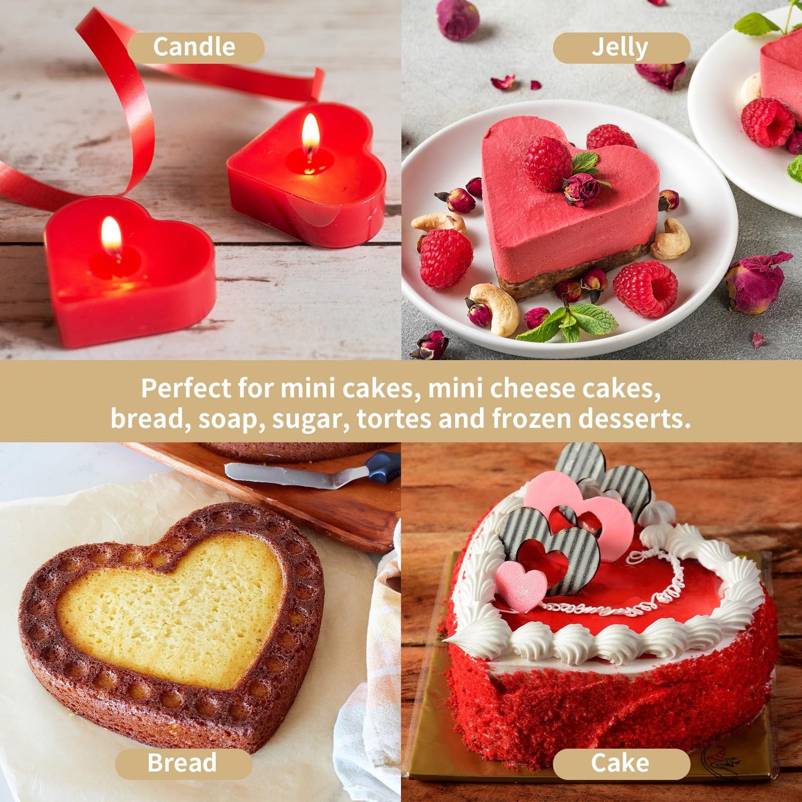 3 PCS 6/8/10 Inch Aluminum Heart Shaped Cake Pan Set Fixed Bottom Tin Mold