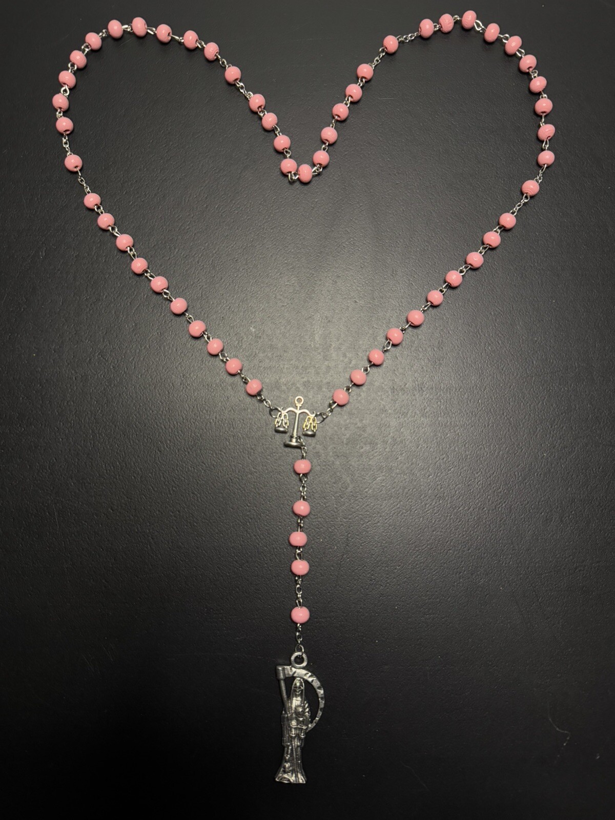 Santa Muerte Rosary / PINK wood beads/ Rose scented /Handmade! / FREE SHIPPING!