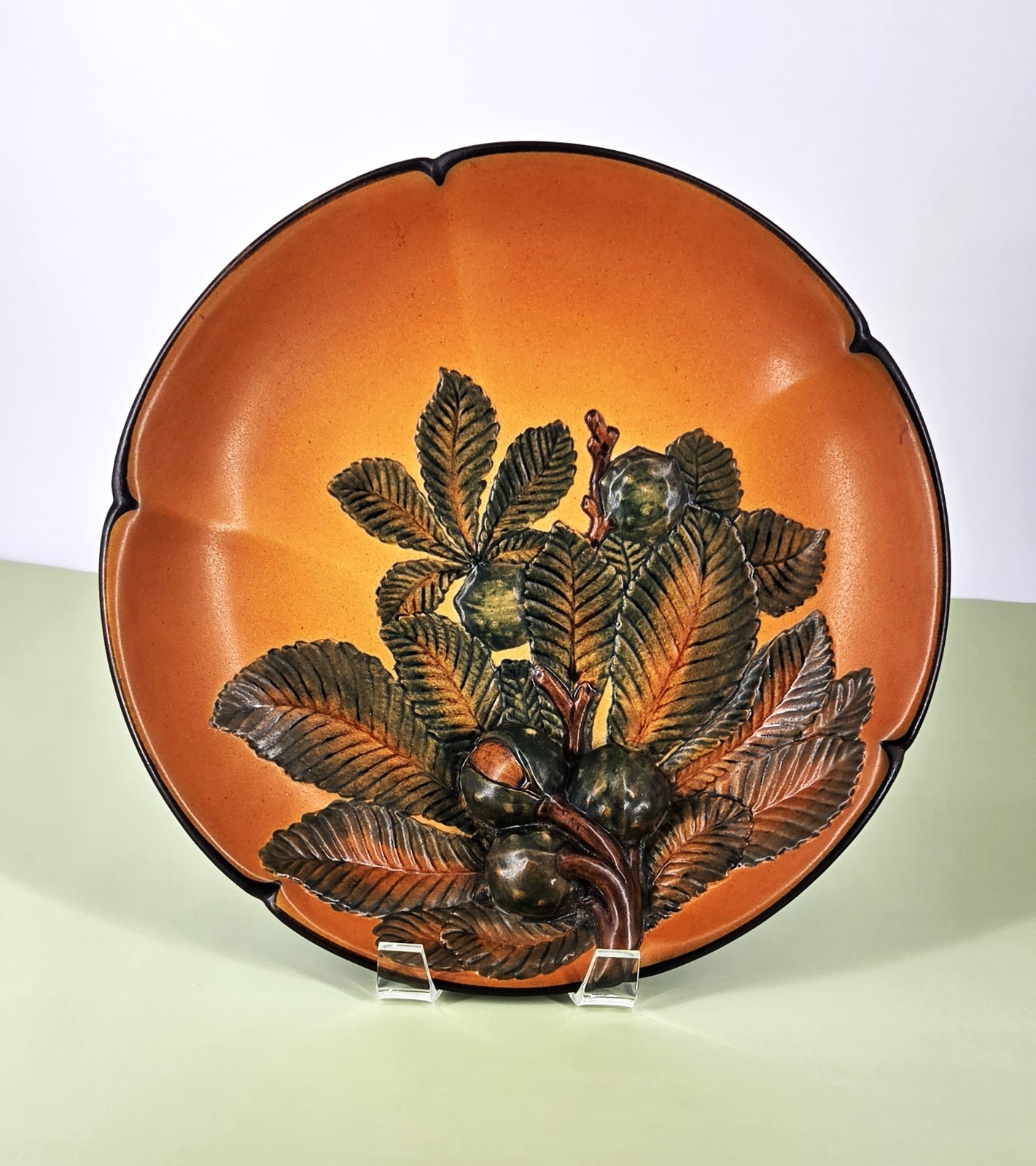 1920s Art Nouveau Style Ipsen’s Art #131 Danish Ceramic Chestnut Relief Plate